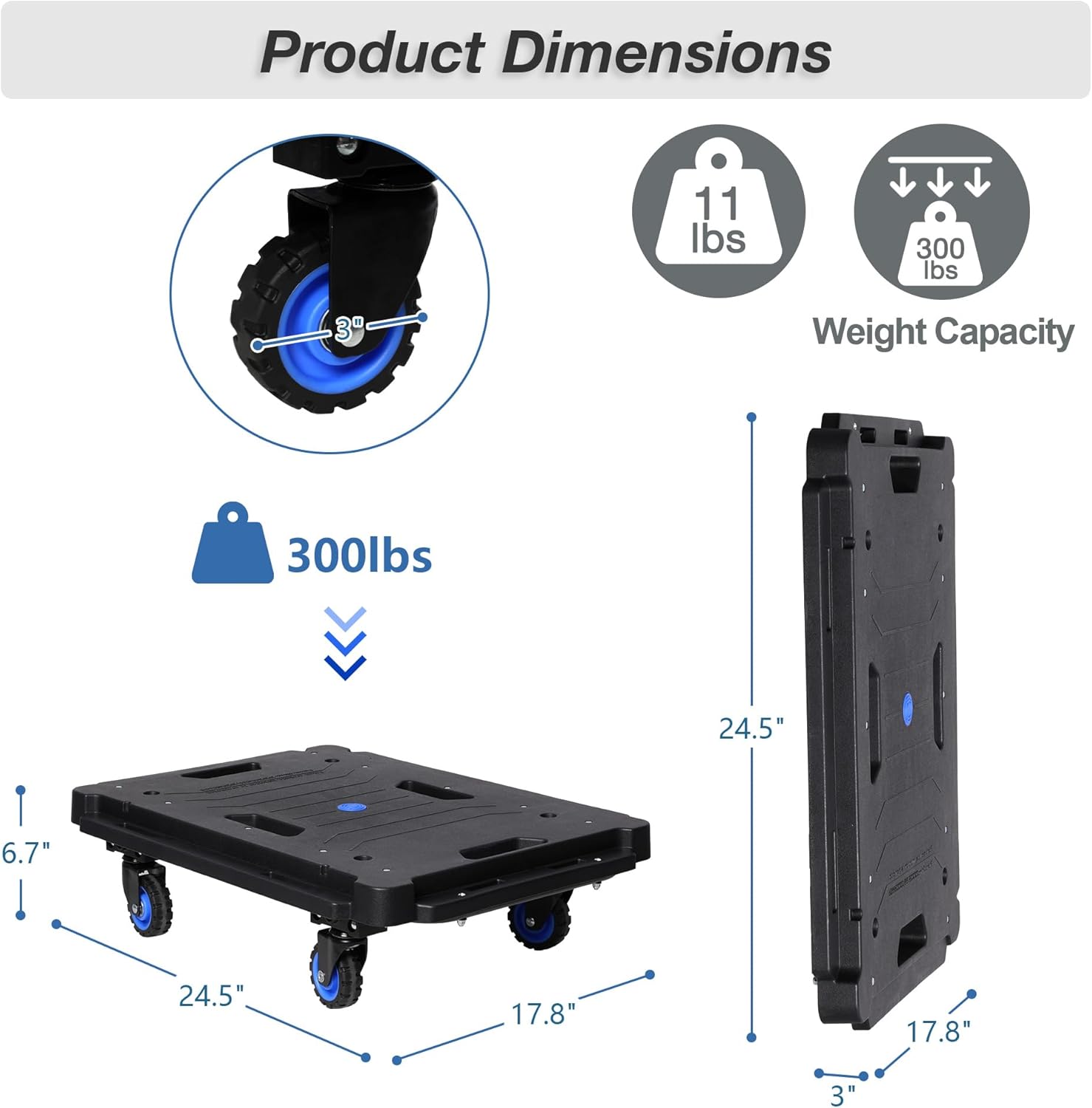 TRY & DO Furniture Movers with Wheels - Heavy Duty Flat Furniture Dolly with 300 lbs Capacity, 360° Swivel Wheels, Portable Mobile Rollers for Home, Garage, Groceries – Black