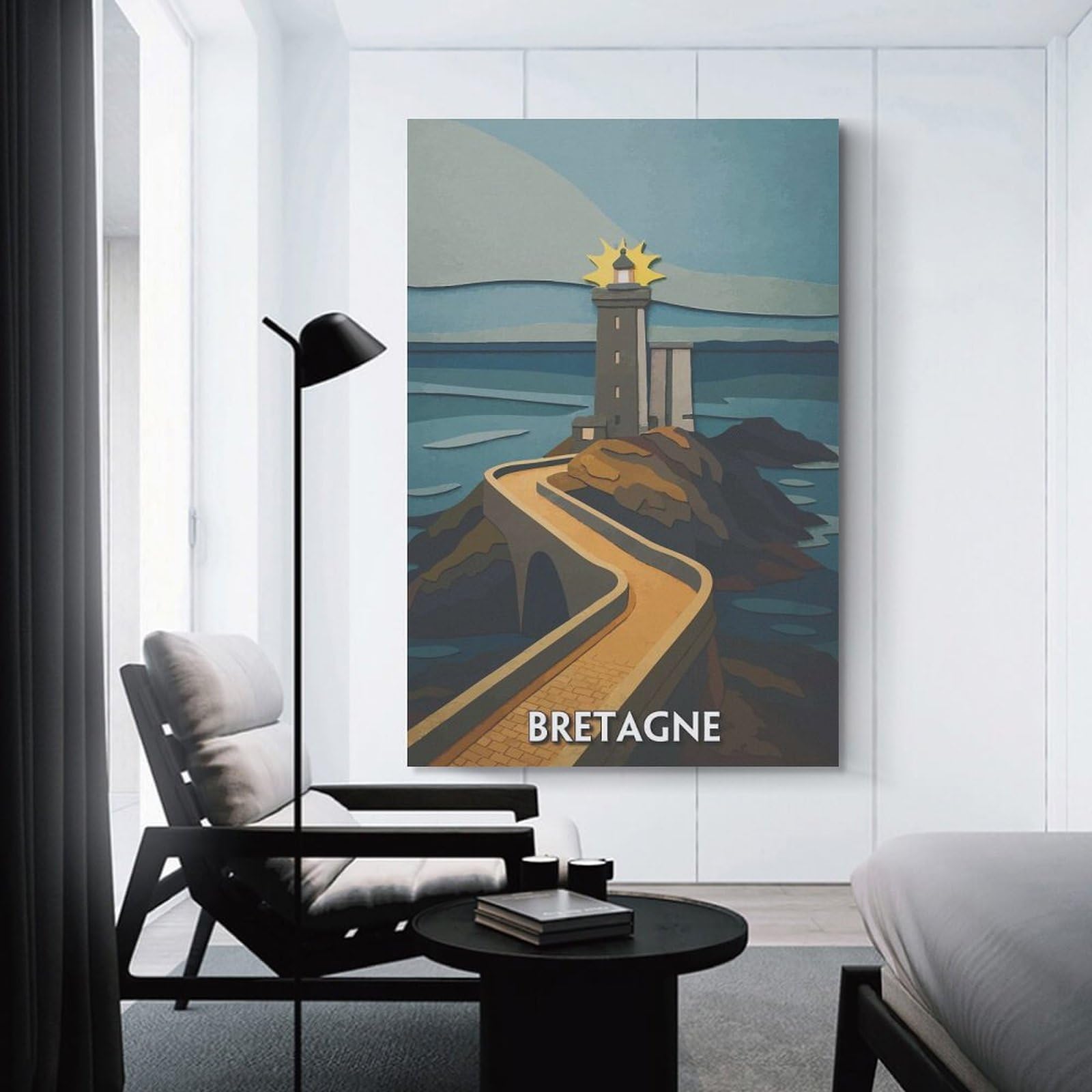 Junmoney Canvas Wall Art Bretagne Lighthouse Travel, 20x30inch(50x75cm), for Bedroom, Guest Room Or Reading Nook, Canvas Wall Decor for Personal Spaces