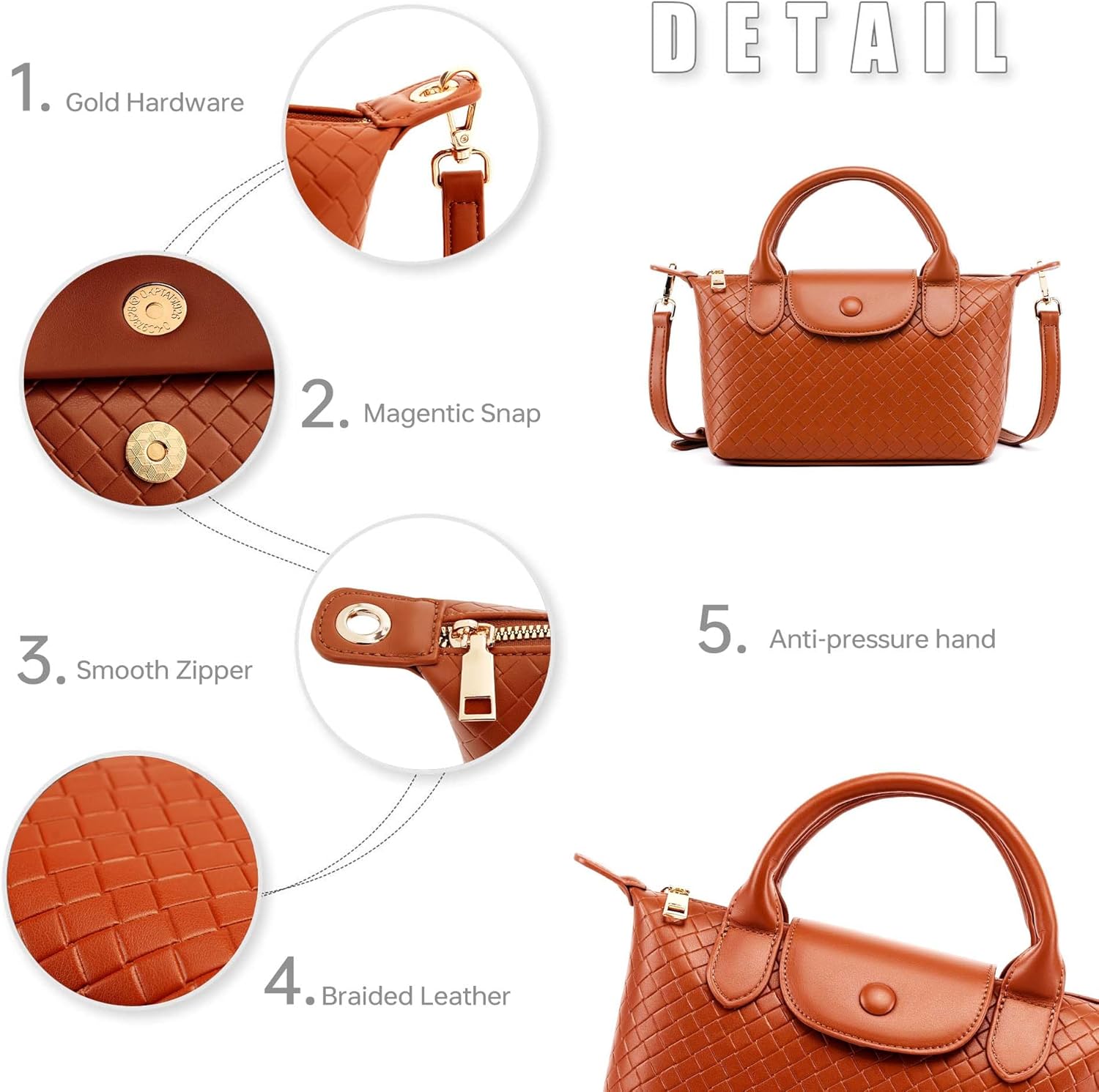 Woven Leather Handbag for Women, Small Lightweight Dumpling Satchel with Top Handle Fashion Crossbody Purse