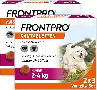 FRONTPRO Hund S - Kautablette gegen Zecken & Flöhe (kleine Hunde 2 bis 4 kg) - 2x3 Kautabletten für 6 Monate Zecken- und Flohschutz