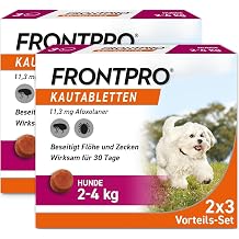 FRONTPRO Dog S - Chewable Tablet Against Ticks and Fleas Small Dogs 2 to 4 kg - 2 x 3 Chewable Tablets for 6 Months Tick and Flea Protection