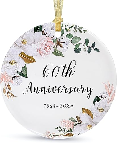 SIABERTERL Adorno de 25 aniversario 2024, 25 para parejas y padres, adorno de cerámica de aniversario de 25 años para bodas en el hogar con cinta y