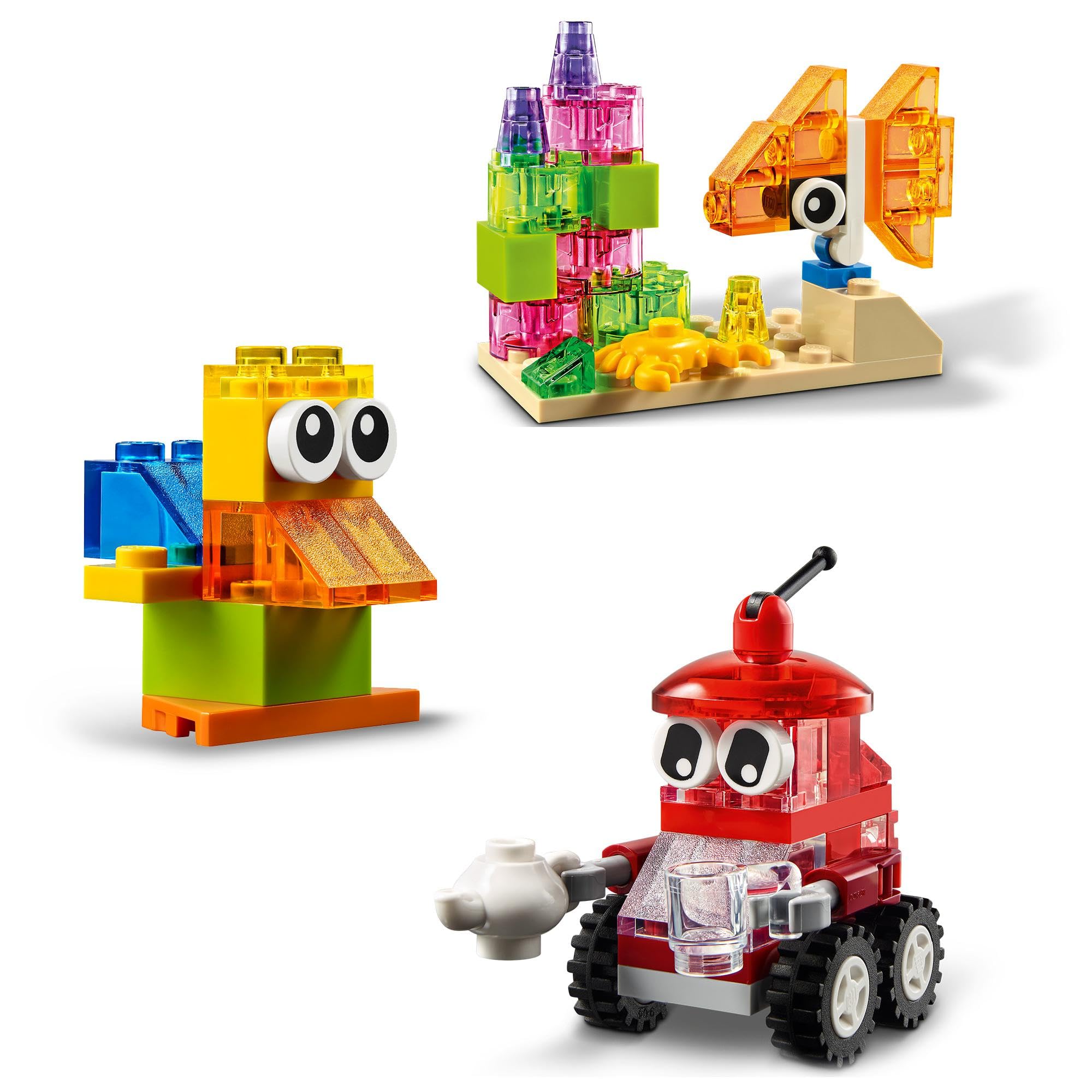 LEGO Classic Ladrillos Creativos Transparentes, Juego de Construcción para Hacer Figuras de Animales de Juguete o Vehículos, Regalo para Niños y Niñas de 4 Años o Más 11013