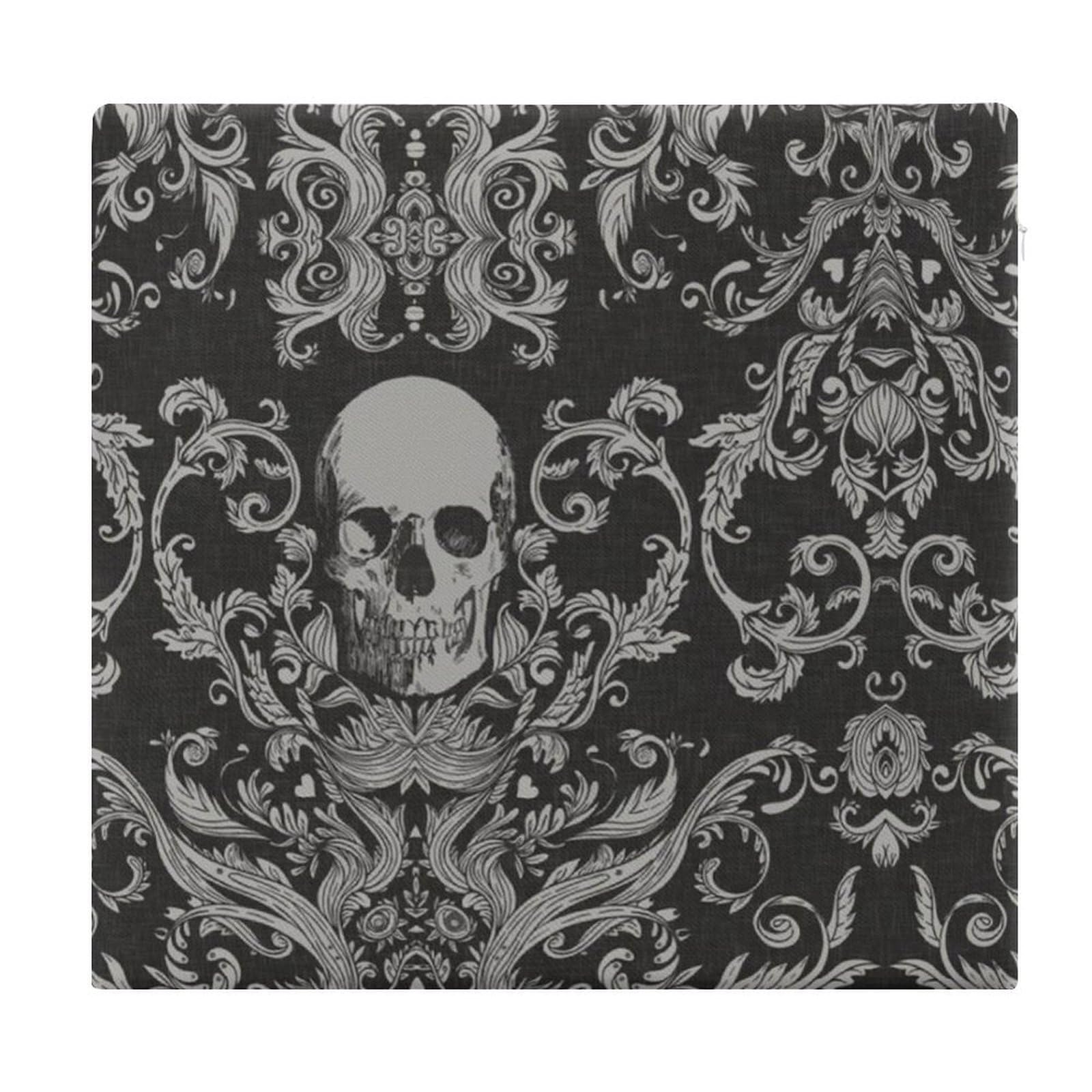 JZemdybill Chair Pad, Black Skull Seat Pad, Square Chair Cushion for Yoga Living Room Balcony