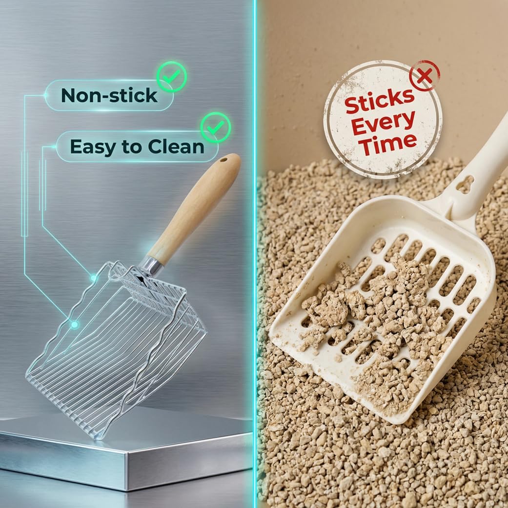 Metal Cat Litter Scoop with Holder, Stainless Steel Cat Litter Scooper Holder Trash Container, Heavy-Duty Kitty Poop Scooper with Coarse and Fine Grids for All Litter Pan - image 7