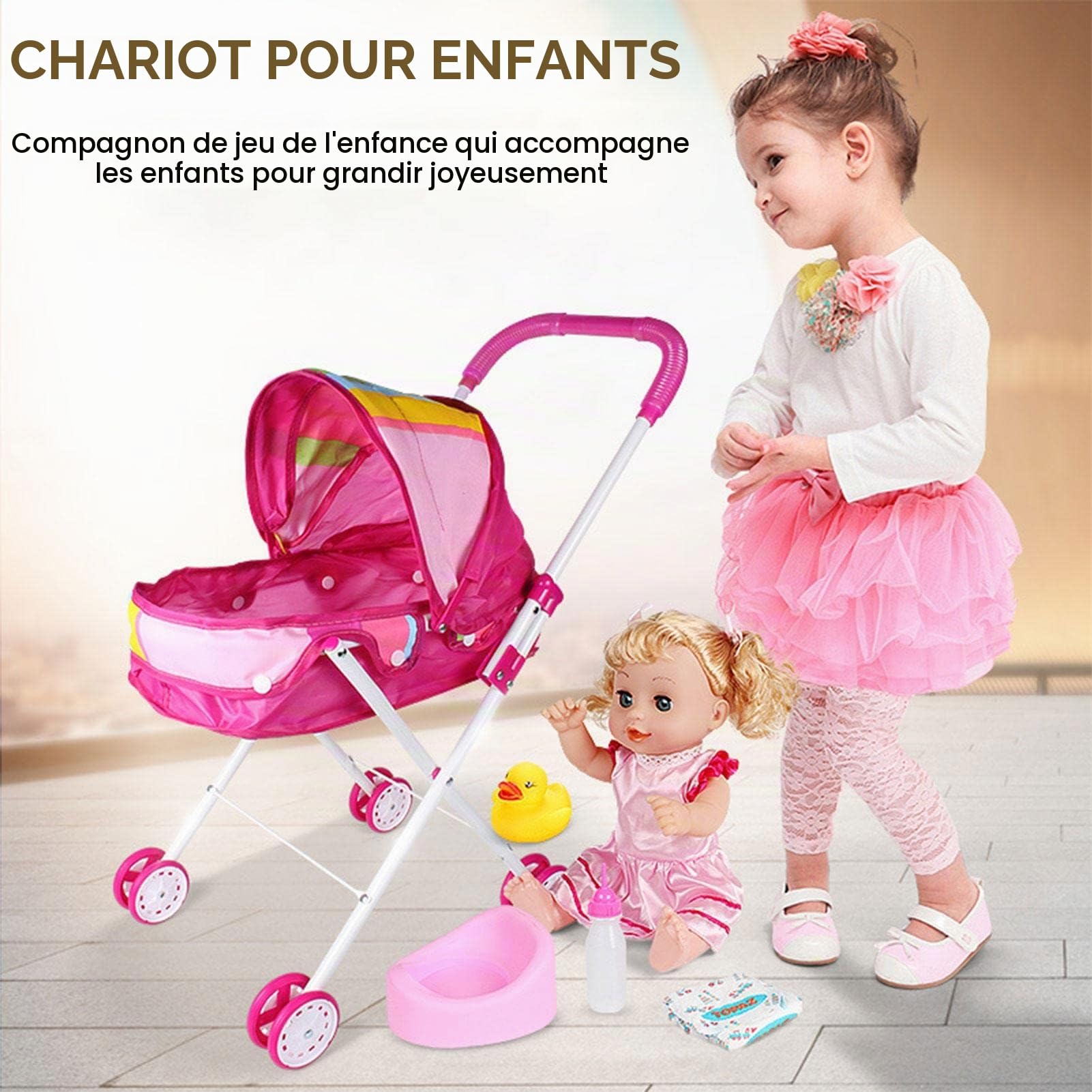 Poussette Bébé 52x25x10CM - Jeu de Rôle pour Enfant, Landau Jouet, Cadeau pour Les Enfants