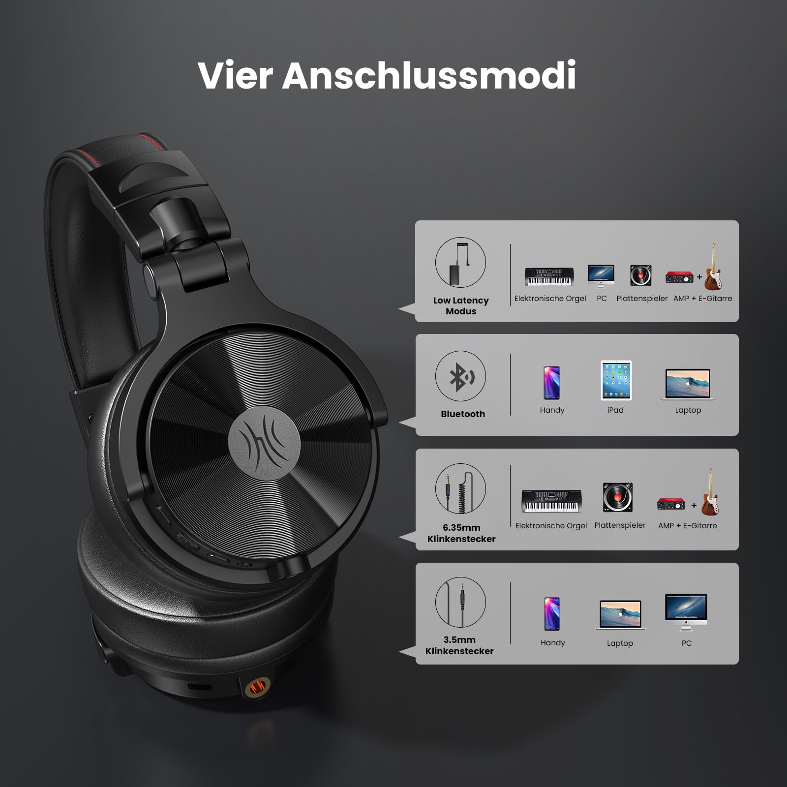OneOdio Studio Max 1 Kabellose Over Ear DJ Kopfhörer, 120 Std. Spielzeit, 20 ms geringe Latenz, Hi-Res/LDAC-Audio, Dongle/Bluetooth 5.3/3,5 mm/6,35 mm für Musik Monitoring Recording Podcast Gitarre