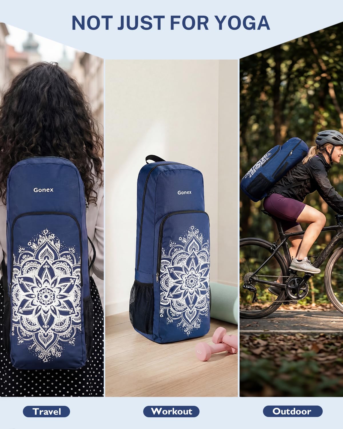Gonex Bolsa de Yoga con 2 Formas de Transporte, Mochila Yoga con Compartimento Impermeable y Cremalleras Metálicas, Gran Capacidad para Esterilla de Yoga, Gimnasio y Viaje