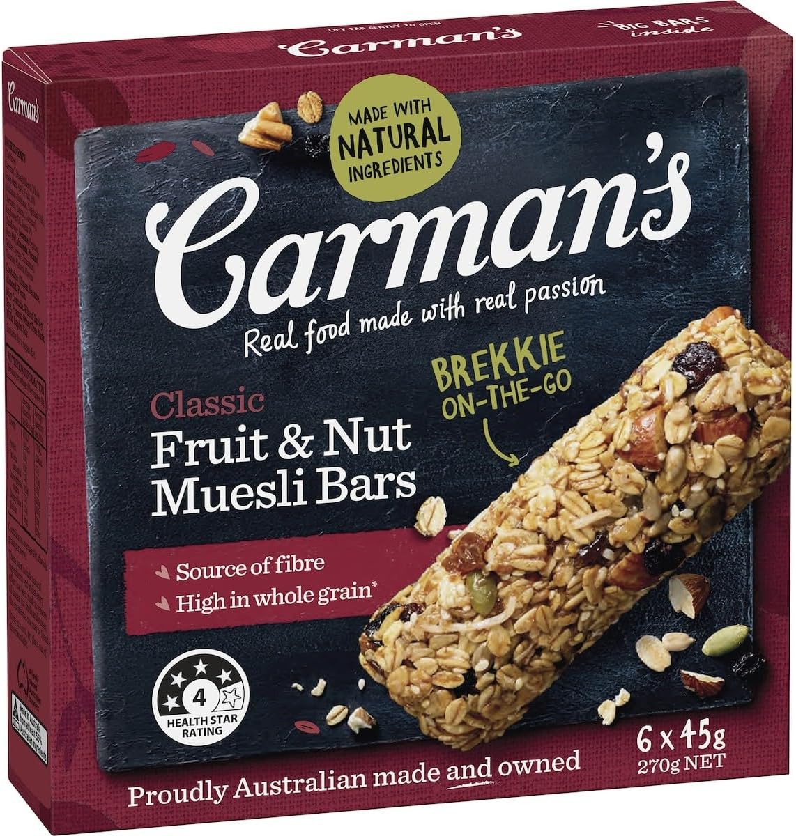 Carman's Muesli Bar Classic Fruit & Nut, 6-pack (270g) : Amazon.com.au ...