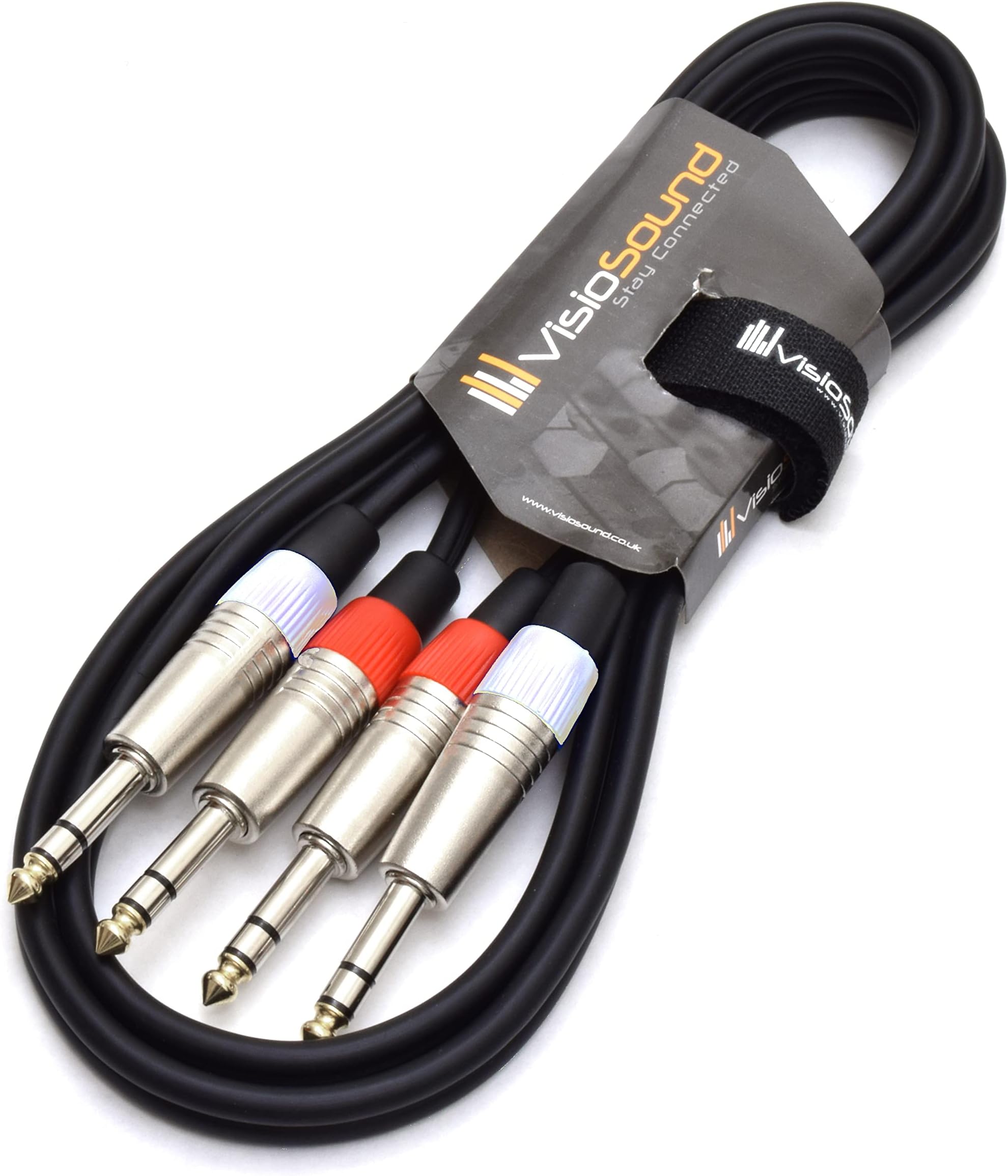 VisioSound 2 x 6.35mm 1/4" Stereo TRS Jack Balanced Twin Lead/Signal Audio Patch Cable 1.5m