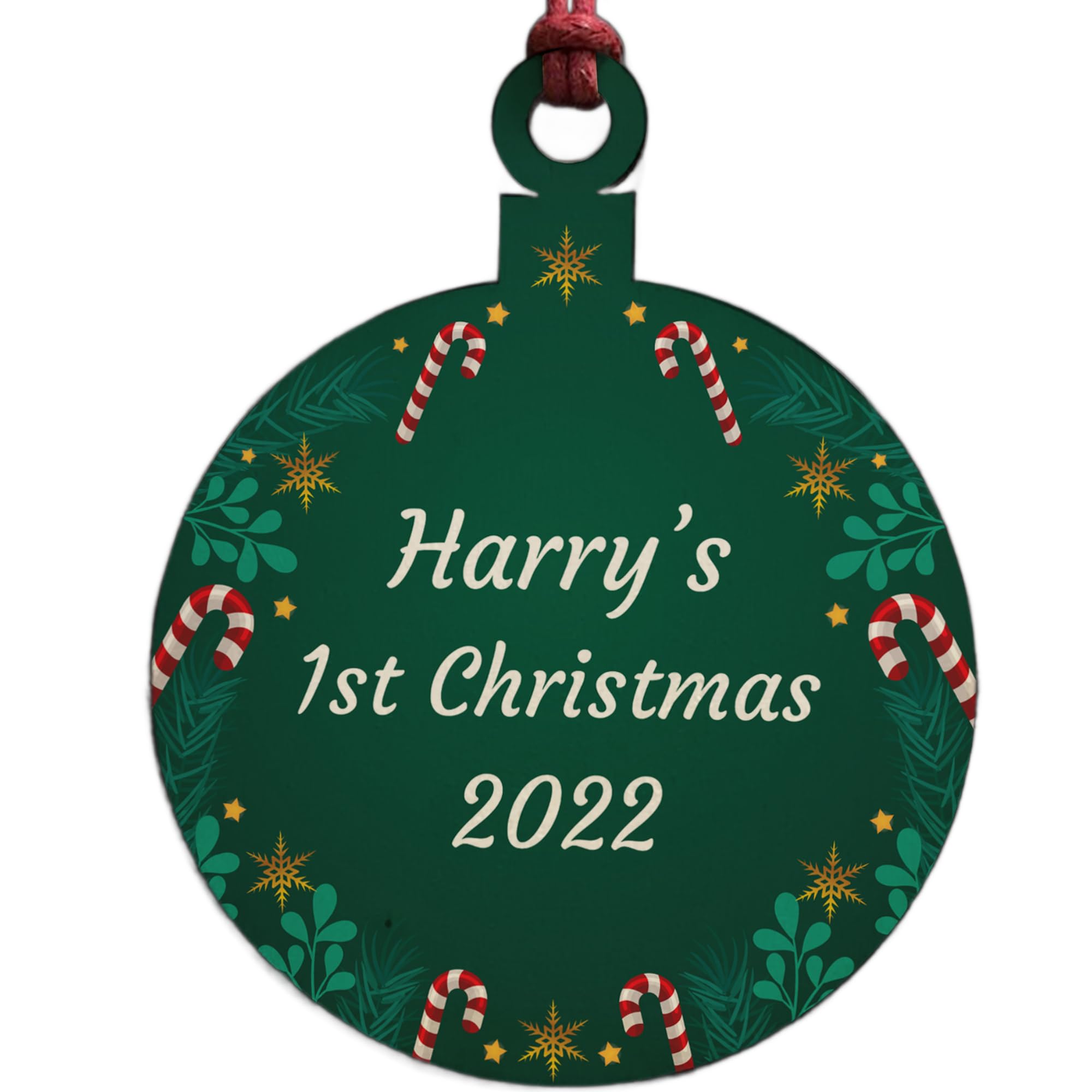 Red Ocean Personalised Babys 1st First Christmas Wood Bauble Tree Decoration Keepsake
