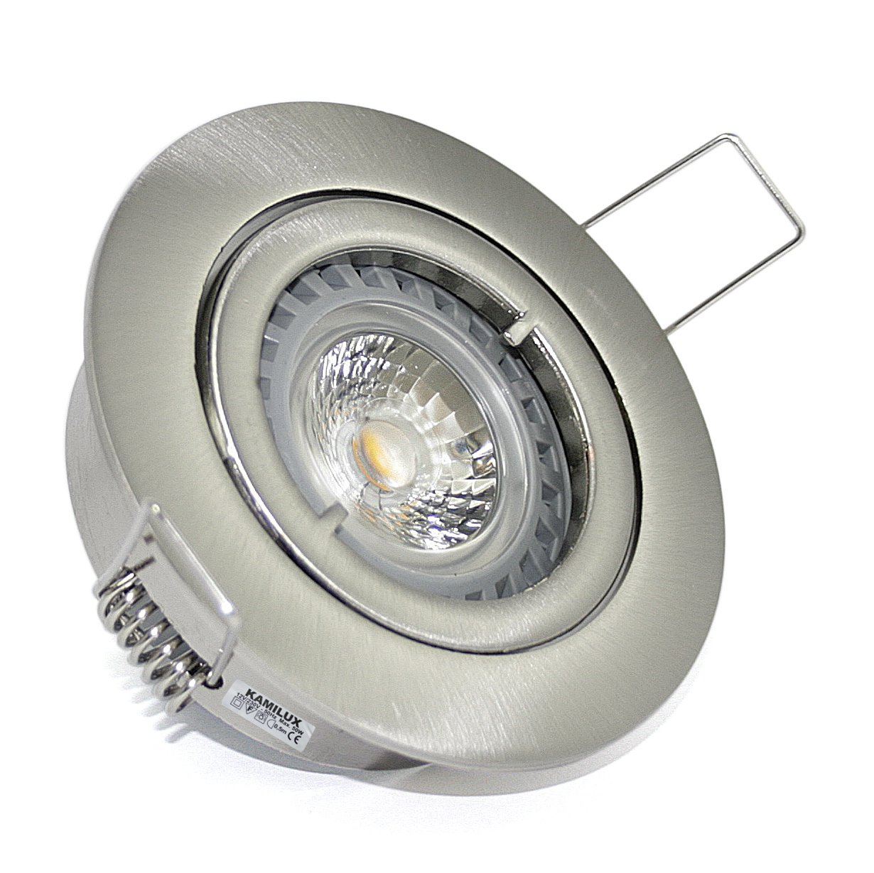 5er Set Power LED Einbauleuchte Bajo 230V GU10 edelstahl-gebürstet + Power LED 5 Watt in tageslichtweiss