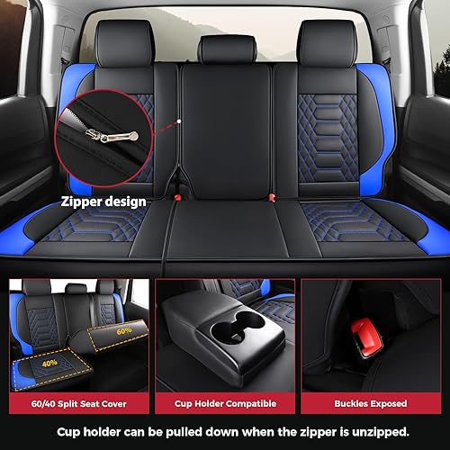 Miniatura 4 de FREESOO Juego completo de fundas de asiento para Toyota Tundra 2007-2021, compatible con Tundra Crewmax Cab, fundas de asiento de camión