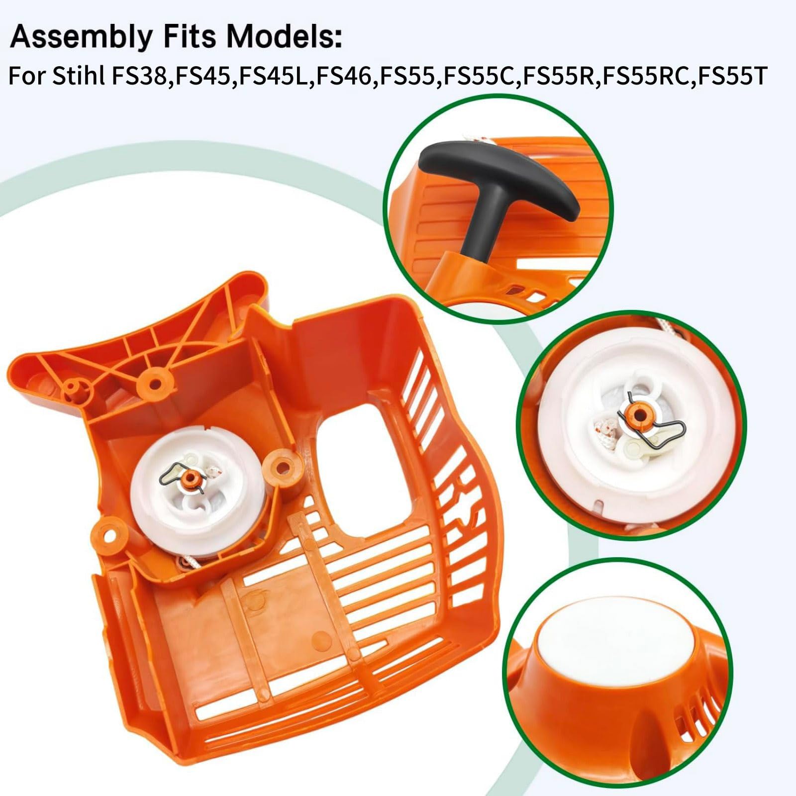 Rasenmäher-Ersatzzubehör Rasentrimmer Recoil Starter für Stihl FS38, FS45, FS45L, FS46, FS55, FS55C, FS55R, FS55RC, FS55T, FC55, HL45, KM55, KM55C, KM55R, KM55RC Rasentrimmer