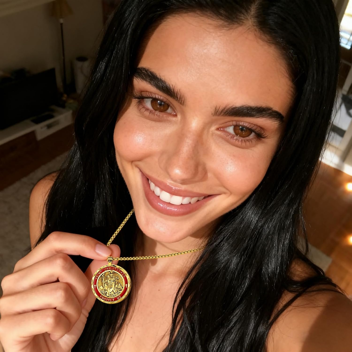 St.Jude/St.Christopher/Saint Joseph/Platinum-plated religious pendant, large coin necklace, 19.69+2 inch chain, Catholic patron saint medal, high polishing. - Image 5