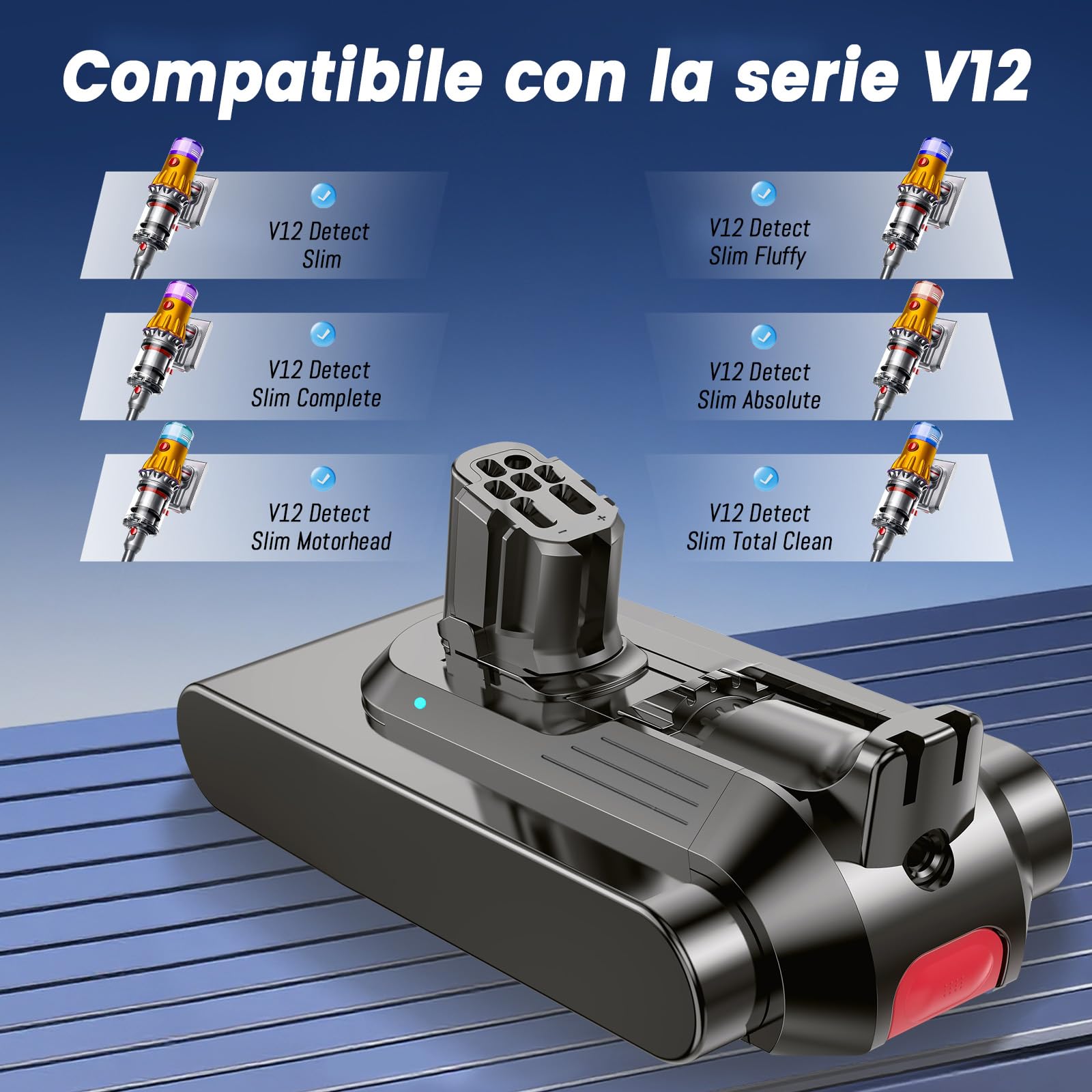 Batteria per Dyson V12, Batteria per V12Detect Slim/Absolute/Fluffy SV46 965470-01 394167-1 386706-85 (Non compatibile con SV12)