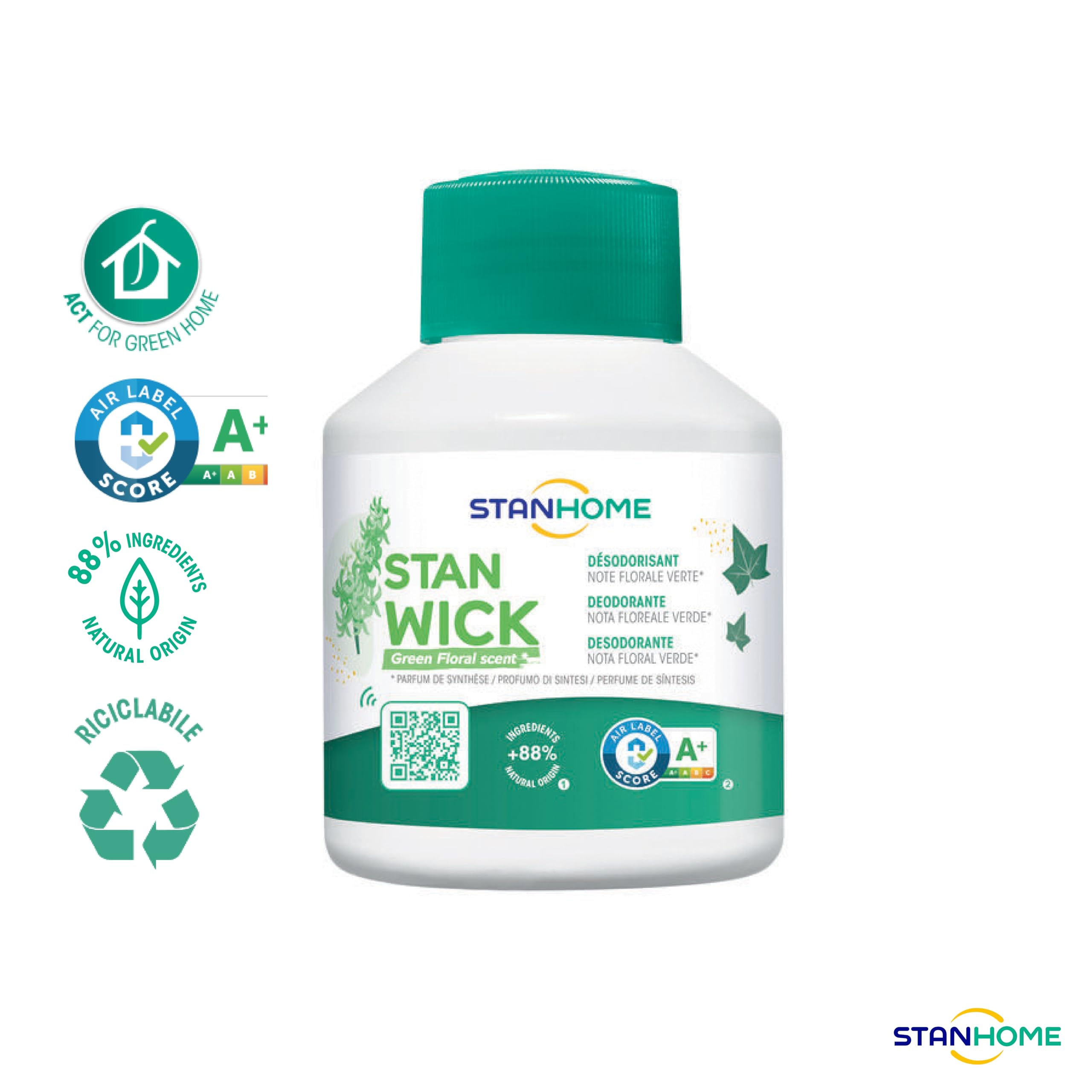 STANHOME | Ambientador Stan Wick Green Floral, ambientador con nota floral verde, perfume floral y delicado de larga duración, 250 ml