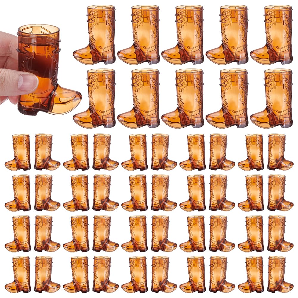 UNICRAFTALE 40Pcs Cowboys Boot Shot Glasses Decor Mini Plastic Western Cowboy Cups Cute Brown Reusable Cups for Wedding Decorations Western Cowboy Hen Theme Party Supplies 49x32.5x64mm