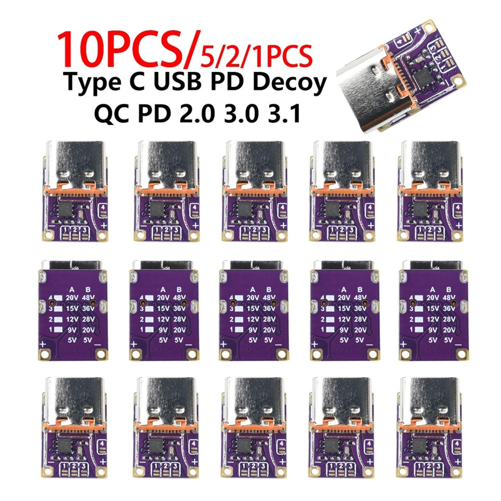 PD3.0 PD3.1 QC3.0 moduł spustowy 48 V Decoy Board typ C do DC 5 A (1 szt. niskie napięcie)