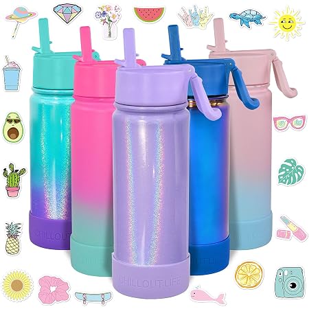 CHILLOUT LIFE 12 Oz Kids Insulated Water Bottle For School With Leakproof Spout Lid And Cute Waterproof Stickers, Personalized Stainless Steel Thermos Flask Metal Water Bottle, Dishwasher Safe
