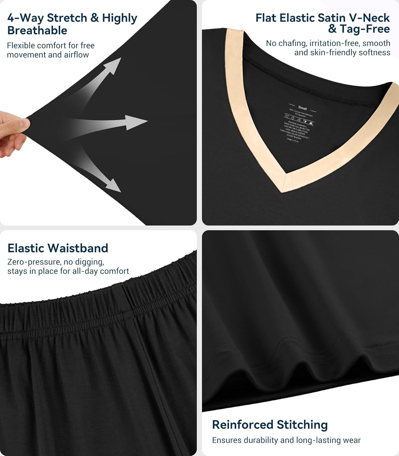 WiWi Womens Viscose from Bamboo Pajamas Set Short Sleeve Top with Pants Pjs Soft V Neck Sleepwear Lightweight Loungewear S-3X - Image 4