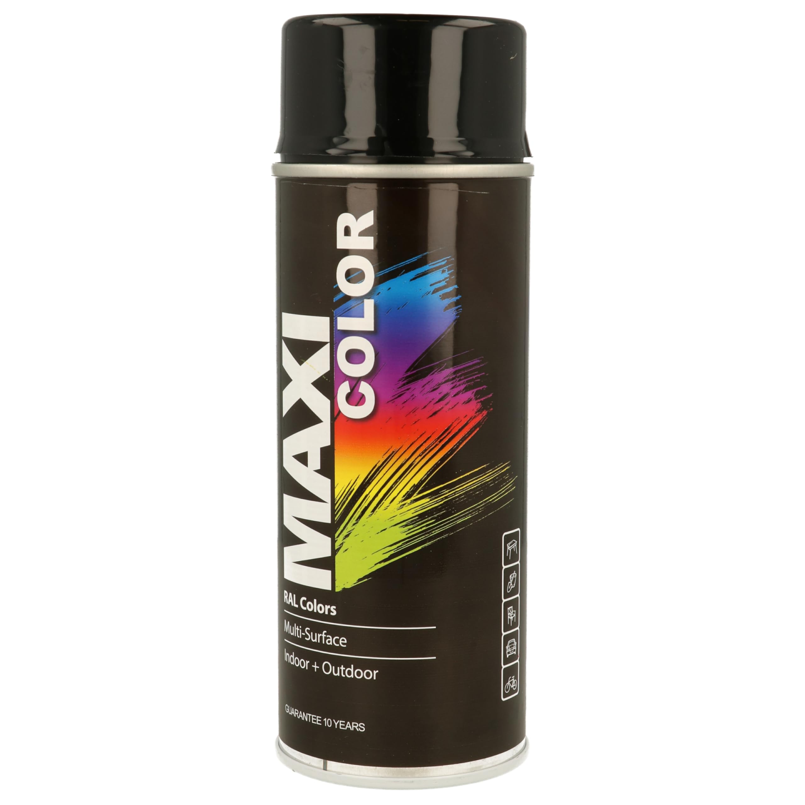 MaxiColor Gloss Deep Black RAL9005 Spray 400ml – Fast-drying, high-gloss finish for metal, wood & plastic. Offers vibrant color, smooth coverage, and long-lasting indoor/outdoor protection.