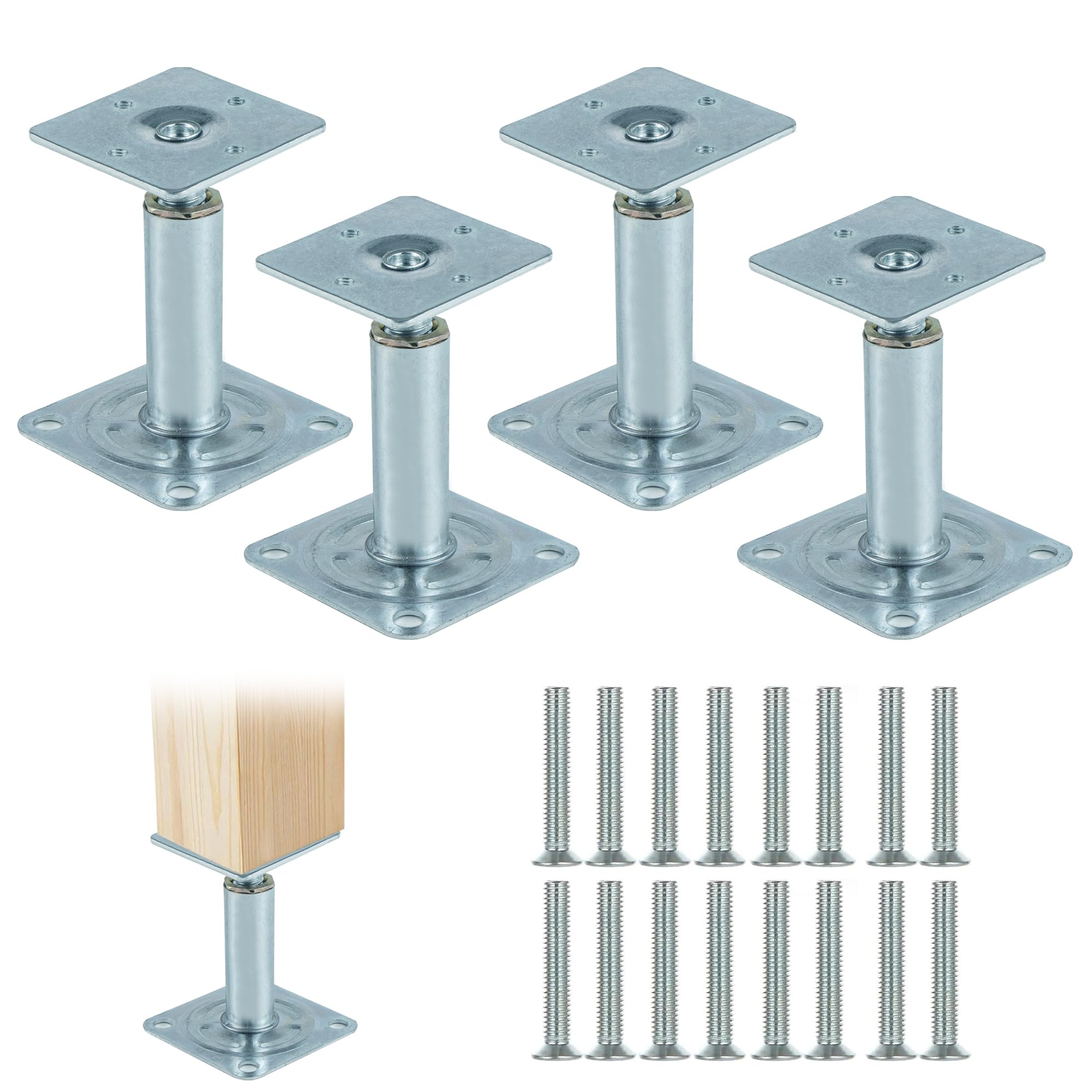Adjustable Floor Supports 100-130 mm, 4 Pieces Raised Post Supports in Thickened Galvanised Steel