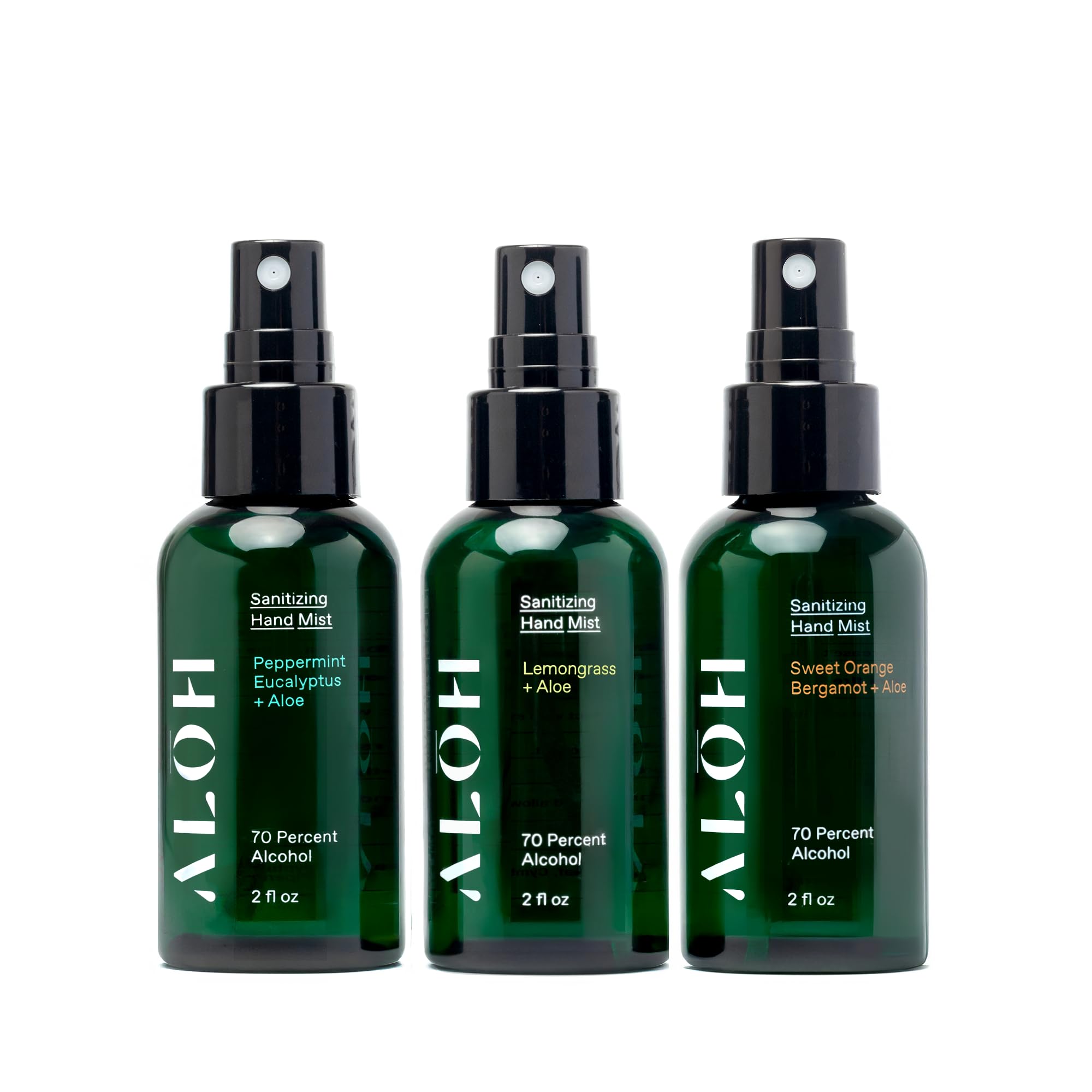 ALŌH Hand Sanitizer Spray Liquid 3-pack | Variety Pack | 70% Alcohol Hydrating Hand Sanitizer Spray with Essential Oil, for Kids & Adults | 2oz Travel