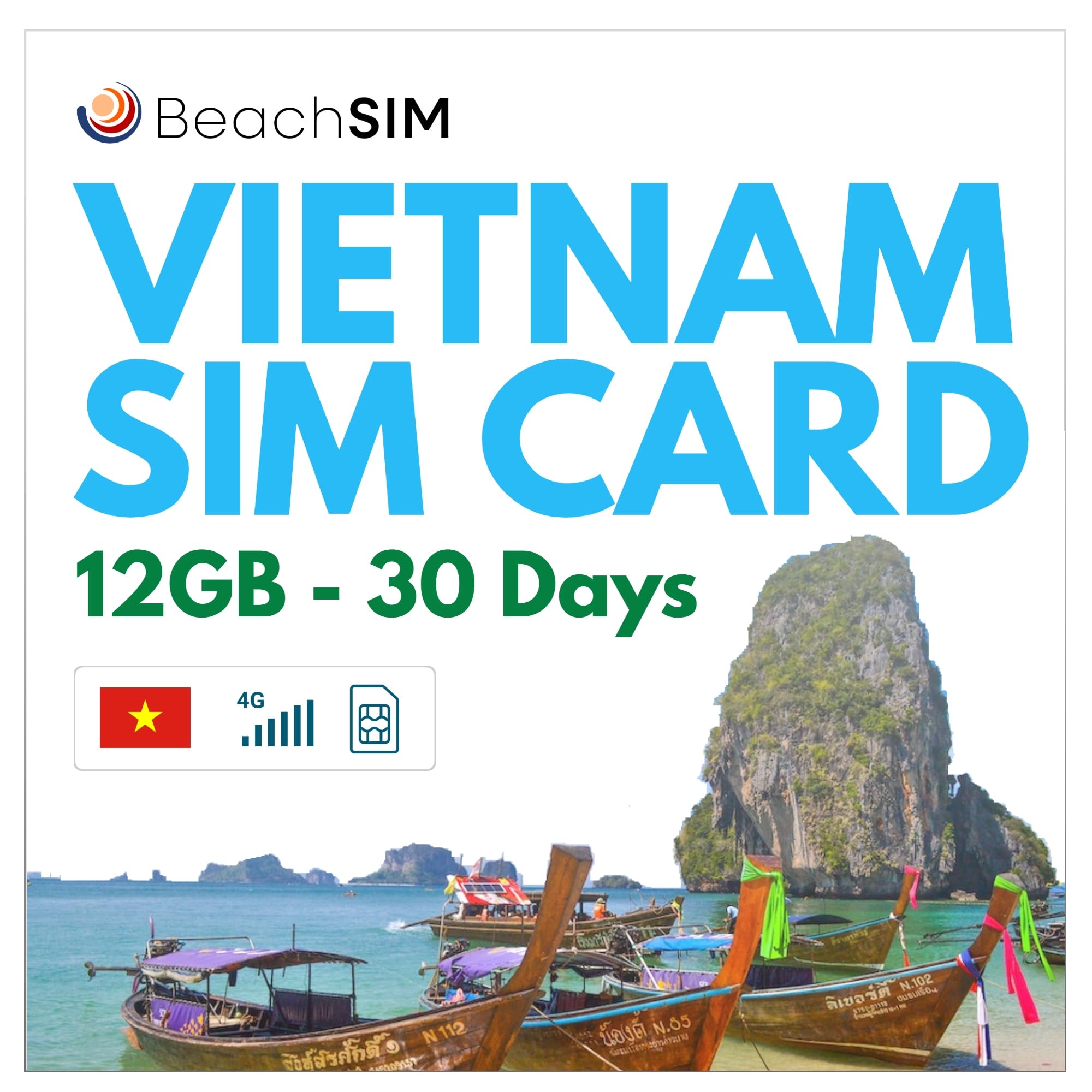 Vietnam SIM Karte 30 Tage. 12 GB mit 4G/5G-Netz. Einfaches Aufladen. Schnelle Aktivierung. Funktioniert auf iOS- und Android-Geräten. Nur Daten.