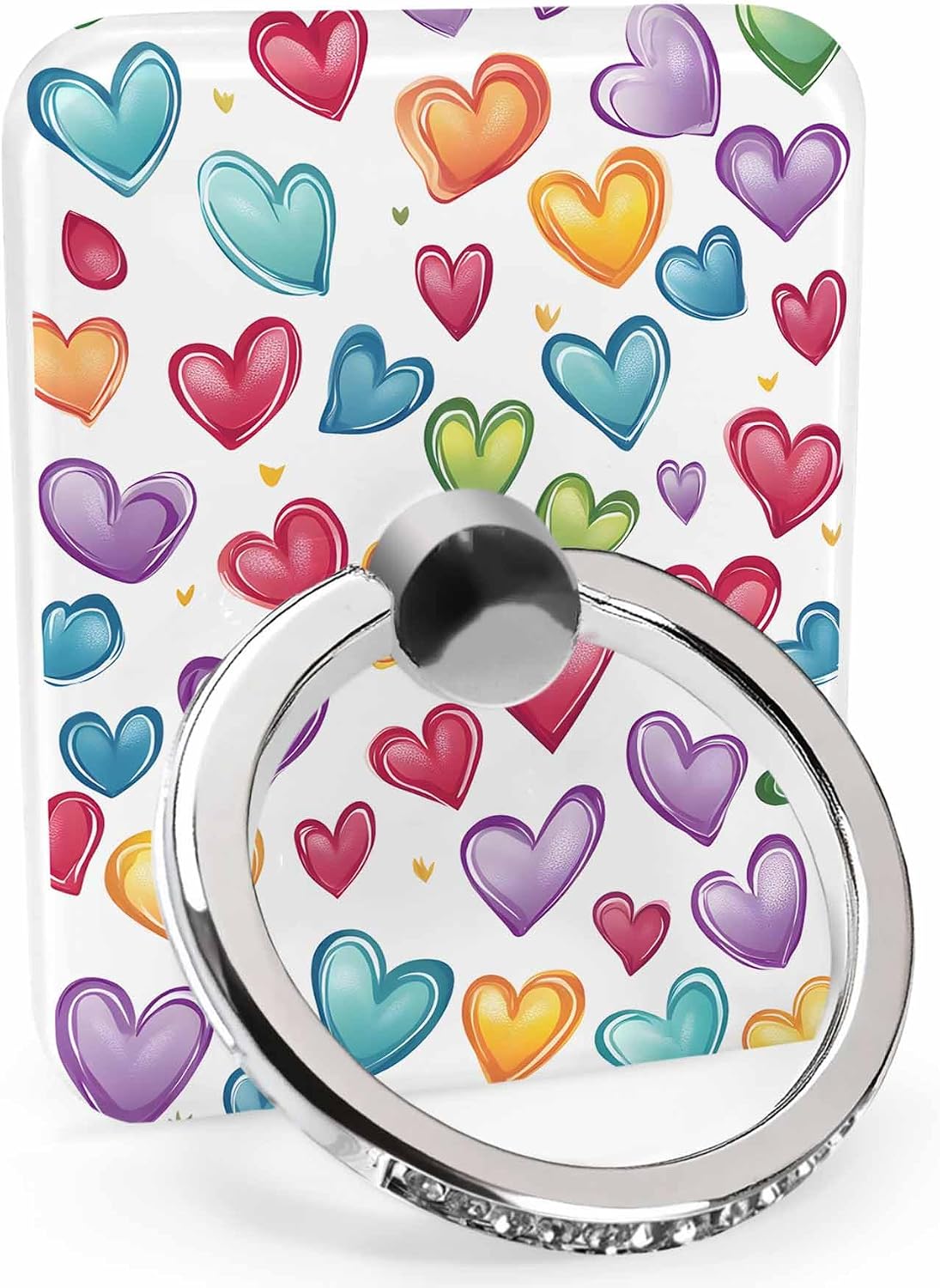 Phone Grip Red Purple Heart Rainbow Love Phone Ring Holder Finger Grip Kickstand 360° Rotation Compatible with Most Cell Phones, Tablets and Cases, 1Pcs Rectangular