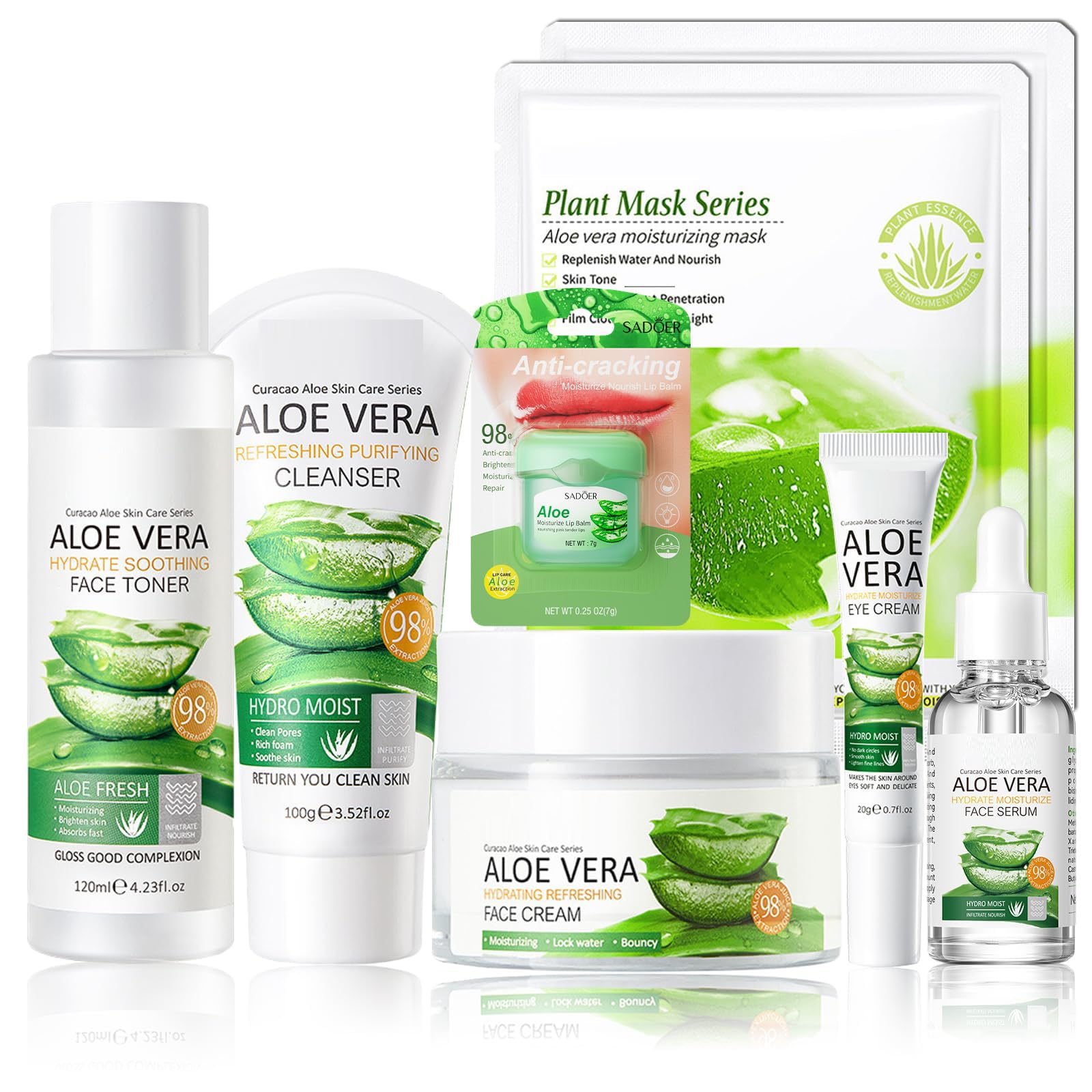 Sponsored Ad – Aloe Vera Skincare Set For Soothing & Hydrating,Include Face Wash- Toner,Aloe Vera Face Serum- Face Cream-Eye Cream-2*Sheet Mask-Lip Balm For Improve Skin Anti Aging Firming (Aloe Vera Set)