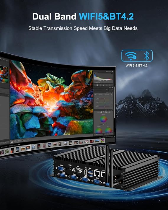 Industrial Mini PC, Fanless Mini PC with i7 8550U, 8GB RAM 256GB SSD, Fanless Computer support Win 11 Pro, for Industrial, Education, Digital Signage