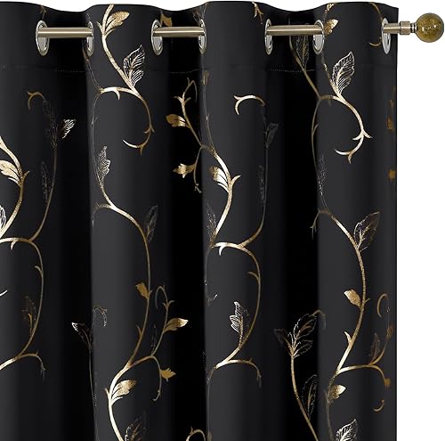 Miniatura 66 de BUHUA Cortinas opacas con estampado de flores, cortinas de ventana con aislamiento térmico, patrón de vid elegante en plata para habitación de bebé,