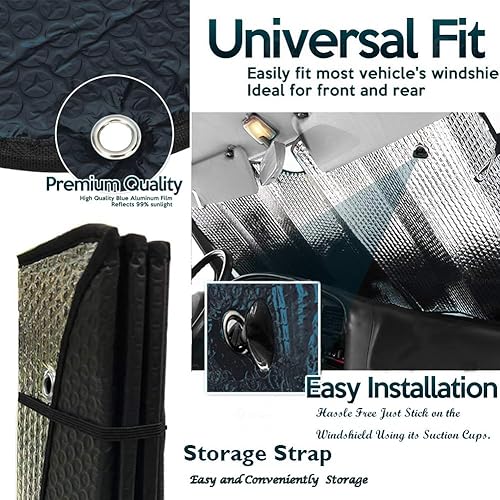 Miniatura 5 de Big Ant - Parasol para parabrisas con rayos UV, parasol plegable para parabrisas delantero, mantiene el vehículo fresco, color negro (55 x 27,5