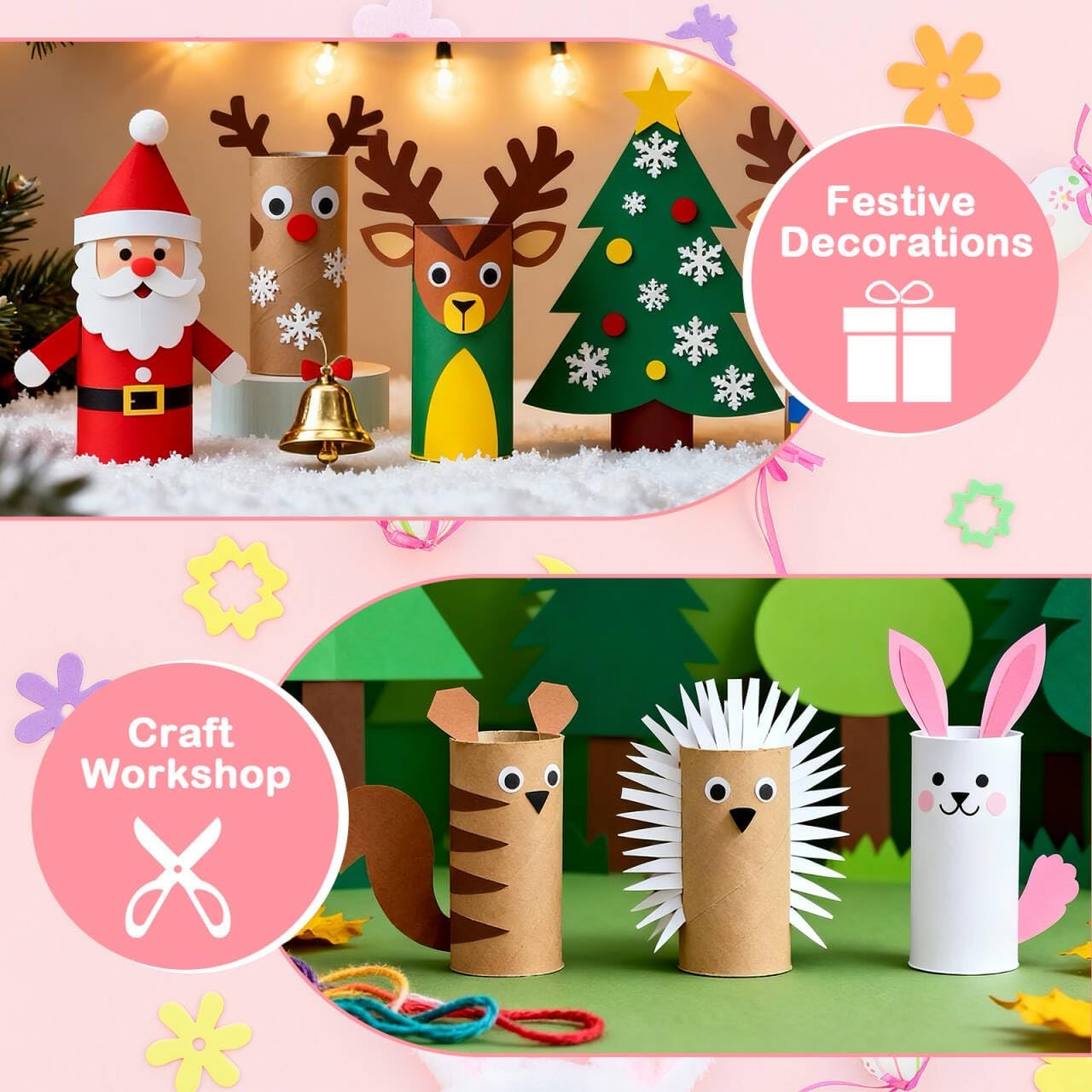 120 Pack Cardboard Tubes for Crafts-1.57x3.74 Inches&1.5x3.4 Inches-Resistant Toilet Paper Rolls Craft Tubes for DIY, School Supplies-Include 50 Sheets A4 Colorful Paper-Brown