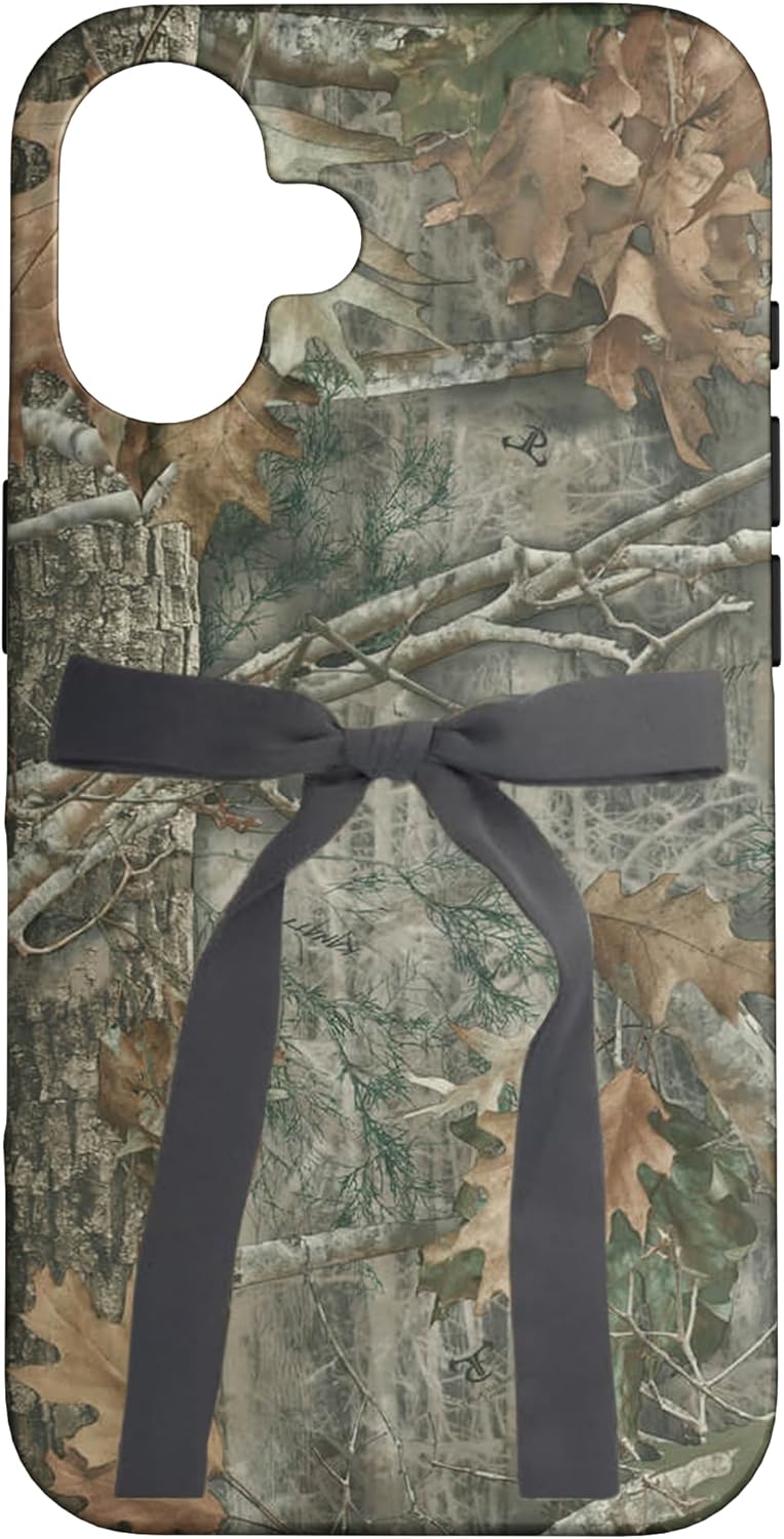 Hunting Girl Camo Black Bow Ribbon Case for iPhone 16