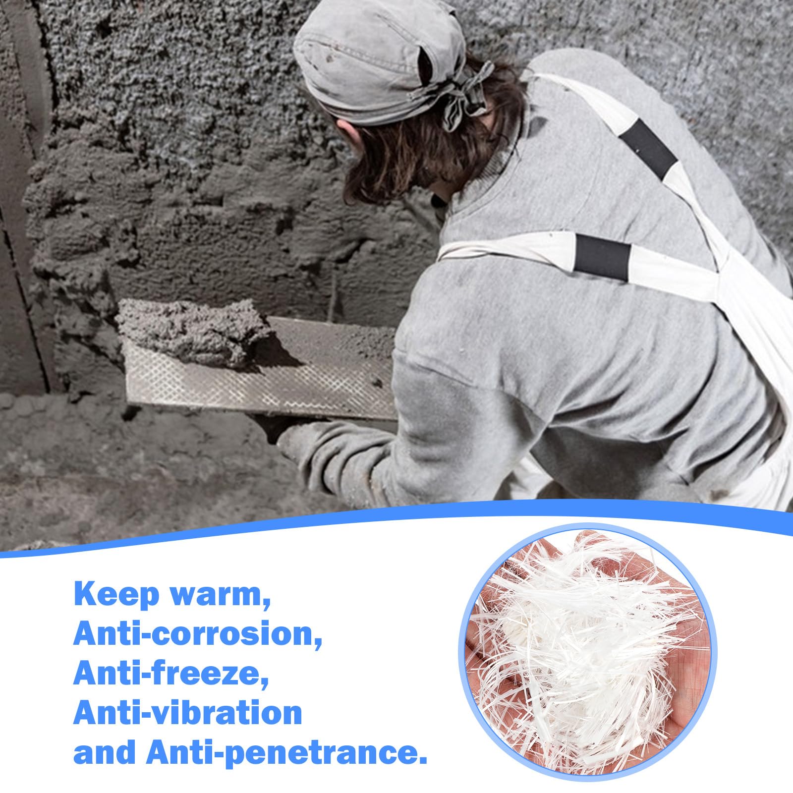 Giantree 3 kg de fibre de verre pour béton, 1,9 cm, additif en fibre de verre et de ciment en fibre de verre, mortier en fibre de verre, renforcement anti-infiltration, pour mur de jardin, mélange de