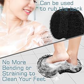 Shower Foot Scrubber Mat Back Washer Back Exfoliating Bath Wash Pad Wall Mounted Slip Suction Cups Foot Scrubber for Use in Shower Cups Foot Cleaner for Men and Women (Black)