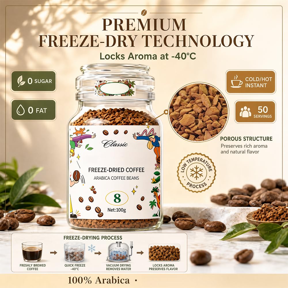 Caffè Liofilizzato, Ottenuto da Chicchi di Arabica, Tostatura Scura