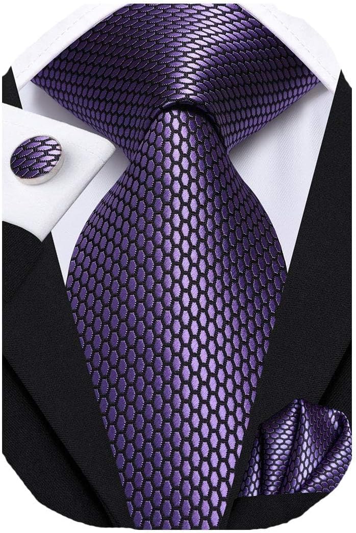 Mens Tie Set Solid Paisley Silk Striped Necktie for Men with Cufflinks Tie and Pocket Square