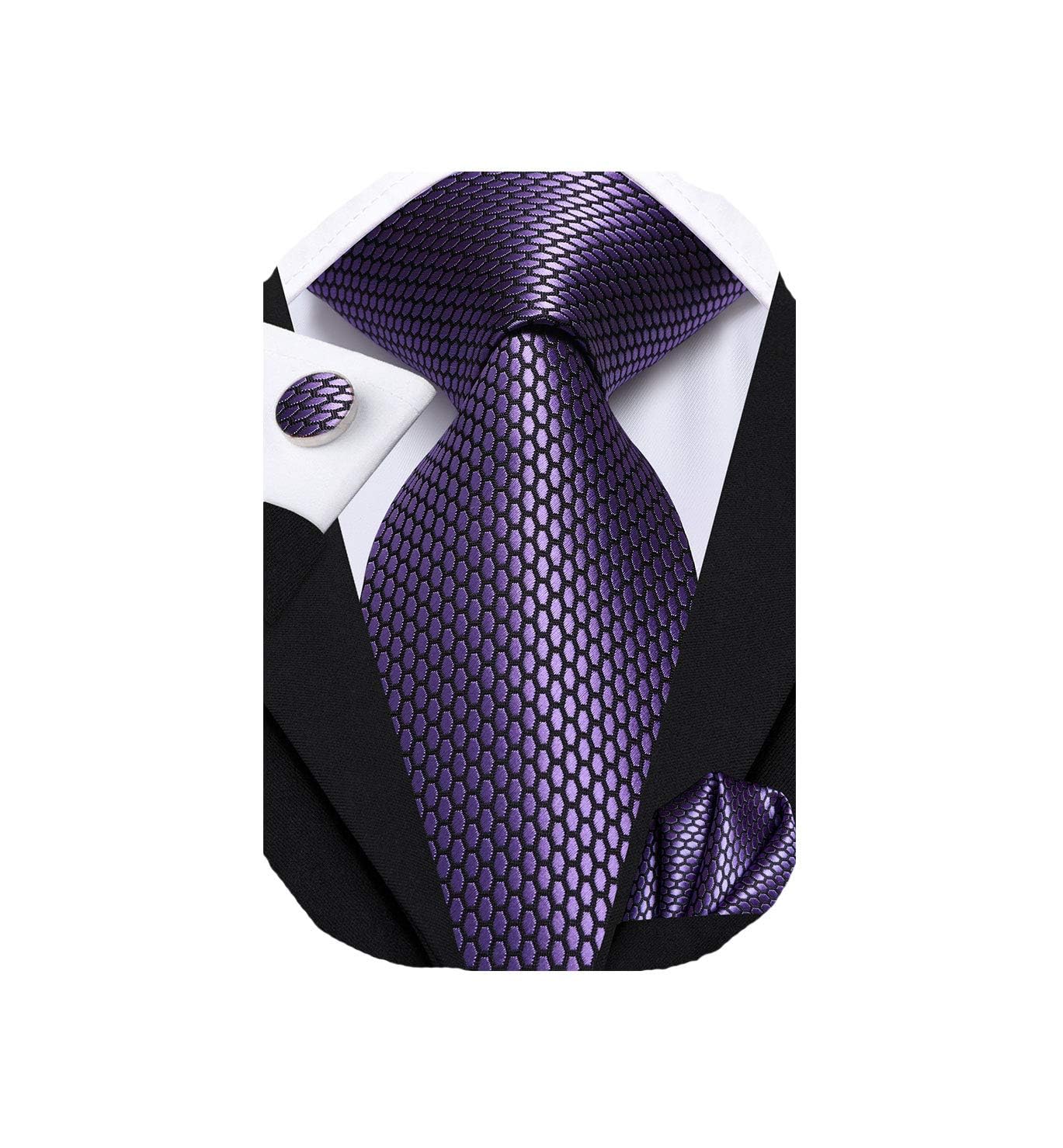 Mens Tie Set Solid Paisley Silk Striped Necktie for Men with Cufflinks Tie and Pocket Square