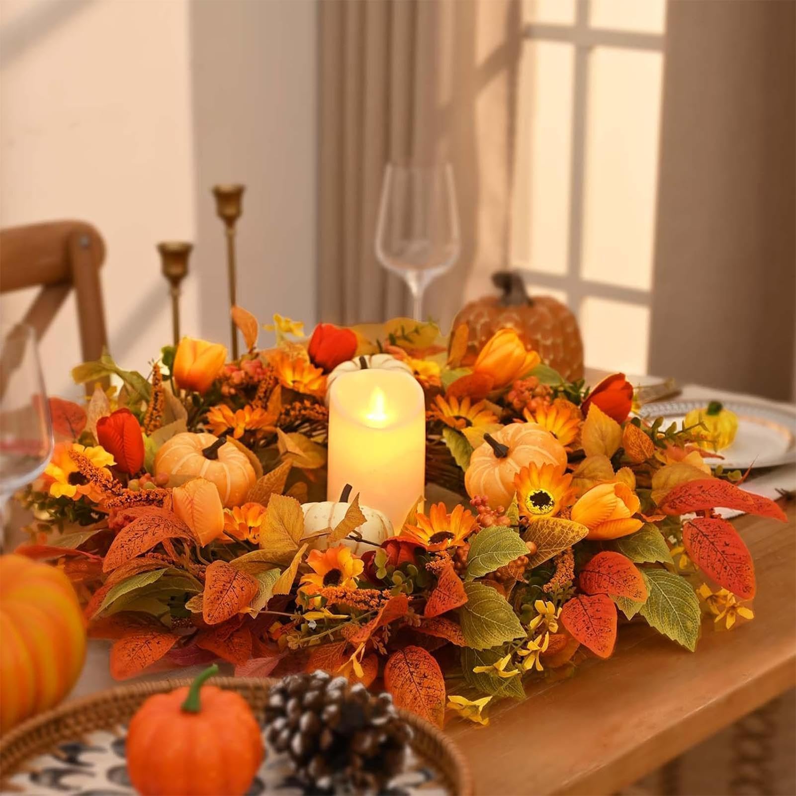 Fall Wreaths for Front Door - 45 cm Pumpkin Harvest Decor, Outdoor Hanging