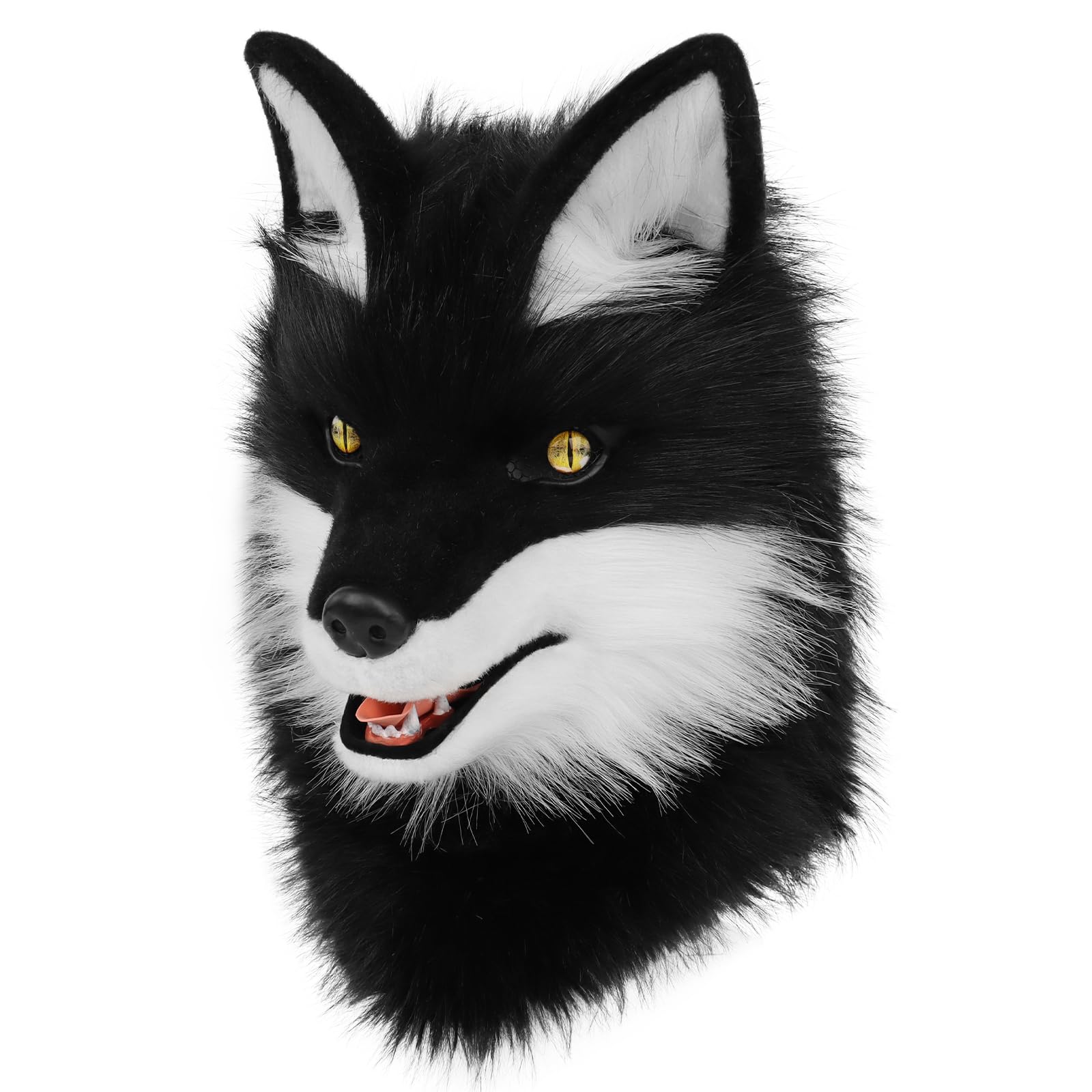 PPFINE Animal Faux Fur Wolf Dog Furry Full Head Mask Cosplay Costume Accessories for Halloween Party, Blackwhite