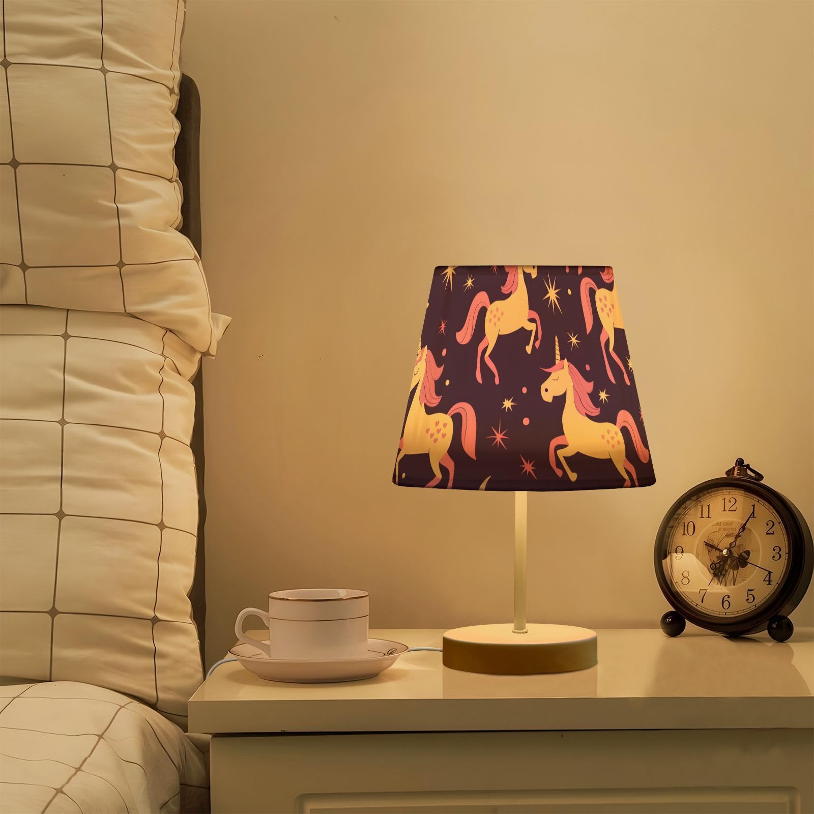 Mnsruu Lampe de chevet magique licorne rose formes lampe de table ampoules LED lampe de bureau abat-jour en tissu pour chambre à coucher salon taille M