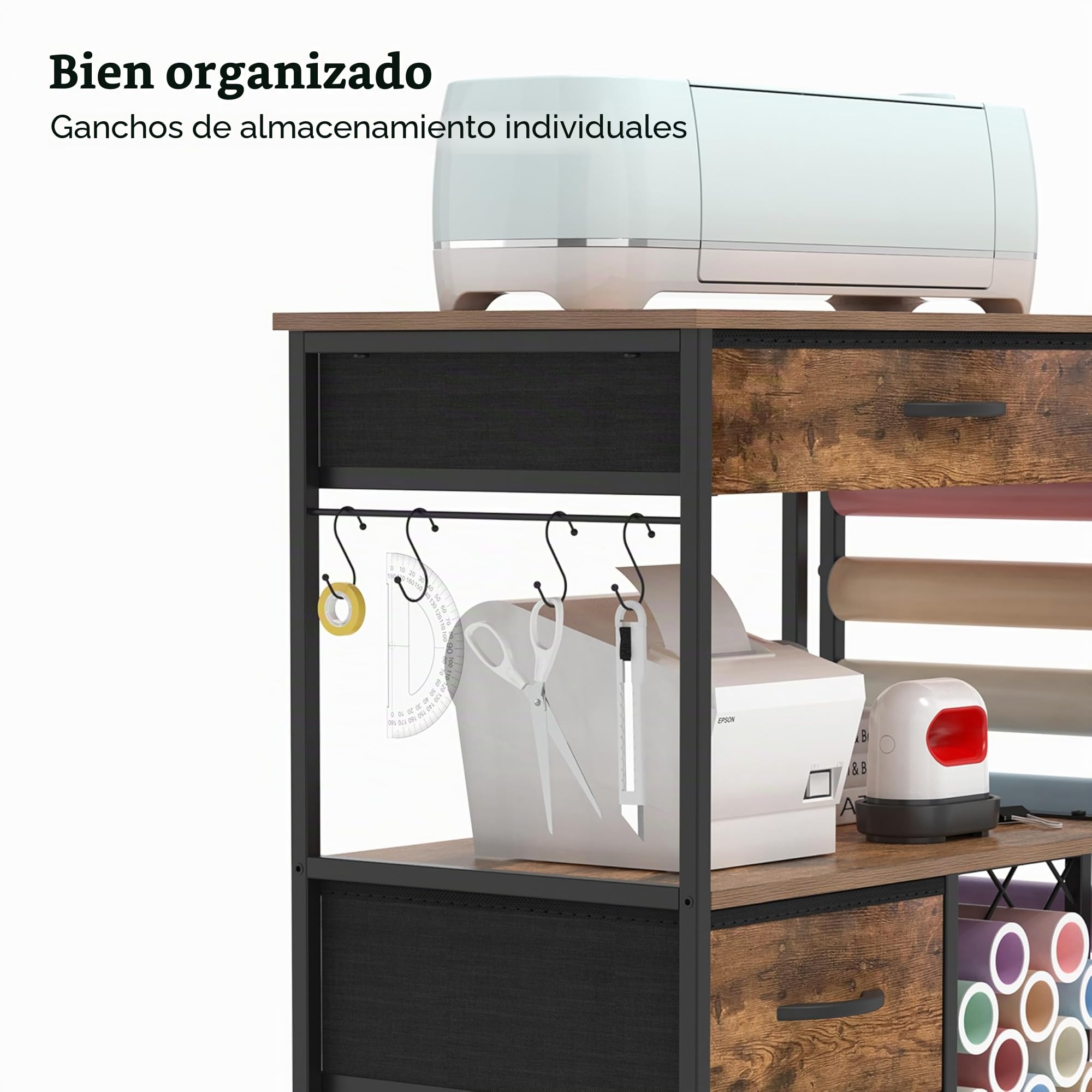 Trironsun Carrito de manualidades enrollable compatible con soporte de máquina de corte Cricut con cajones, soporte de vinilo, carrito de almacenamiento para accesorios de manualidades Cricut (marrón