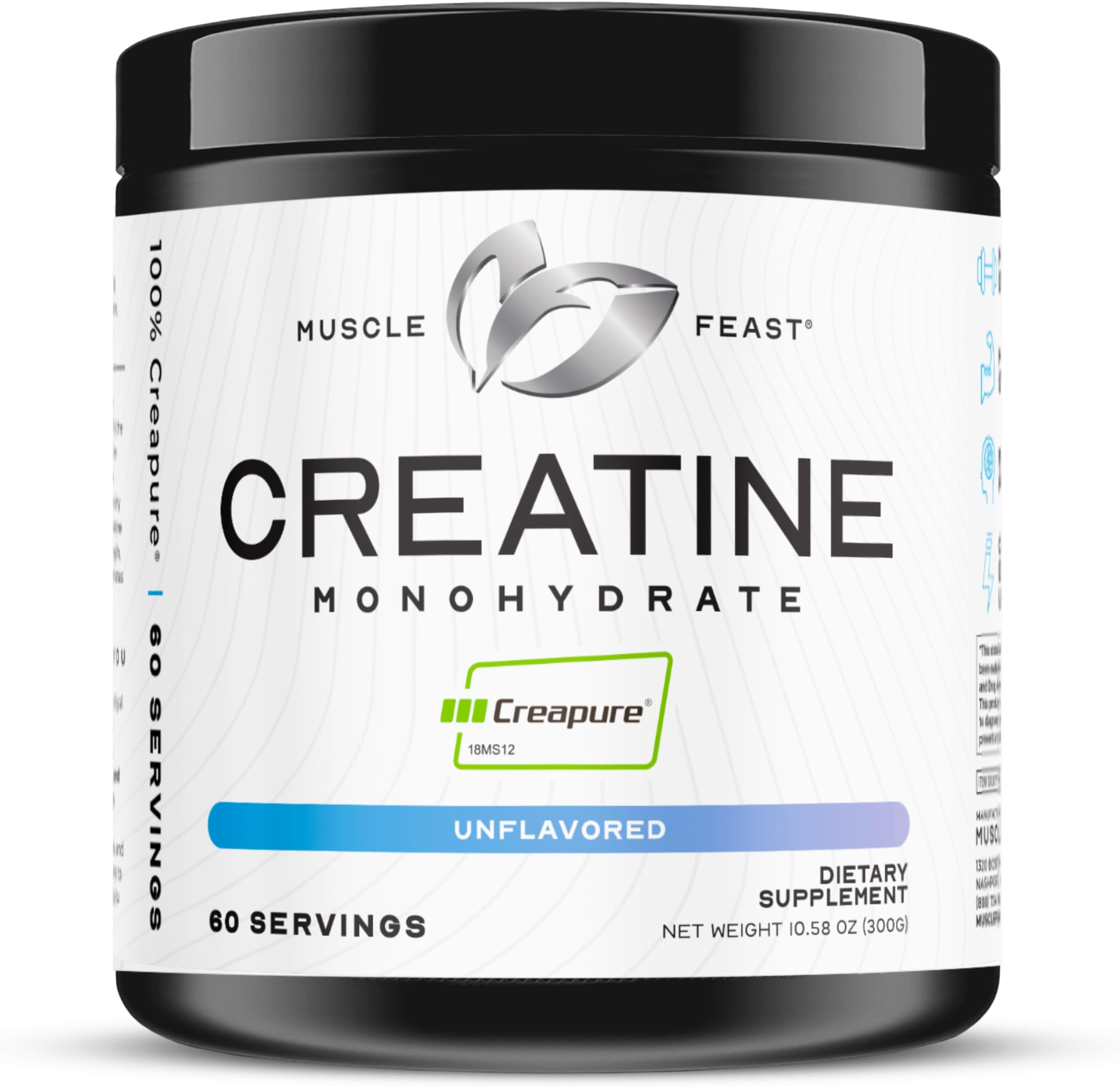 Muscle Feast Creapure Creatine Monohydrate Powder, Vegan Keto Friendly Gluten-Free, Mass Gainer, Muscle Recovery Supplement and Trusted Creatine for Muscle Growth, Creatine Powder, Unflavored, 300g