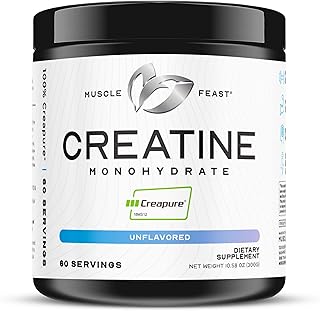Polvo de monohidrato de creatina Creapure, hecho por Muscle Feast | Pre-entrenamiento o post-entrenamiento, premium | Fácil de mezclar y sin gluten, Sin sabor., 1