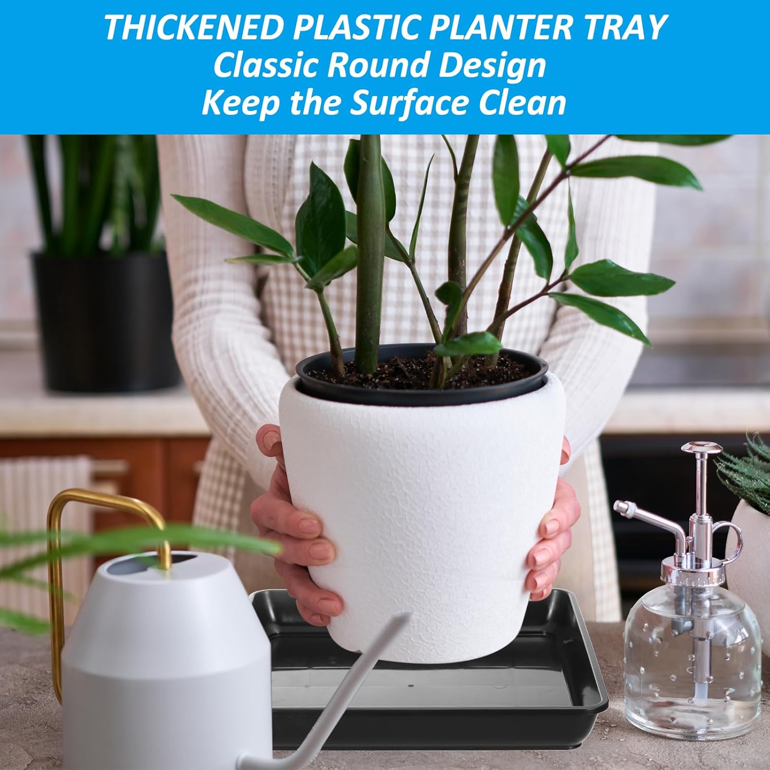 PATIKIL Plant Saucer Tray, 10 Pack 11 Inch Plastic Square Plant Saucer Flower Planter Drip Tray for Indoors Outdoors Patio Balcony, Black