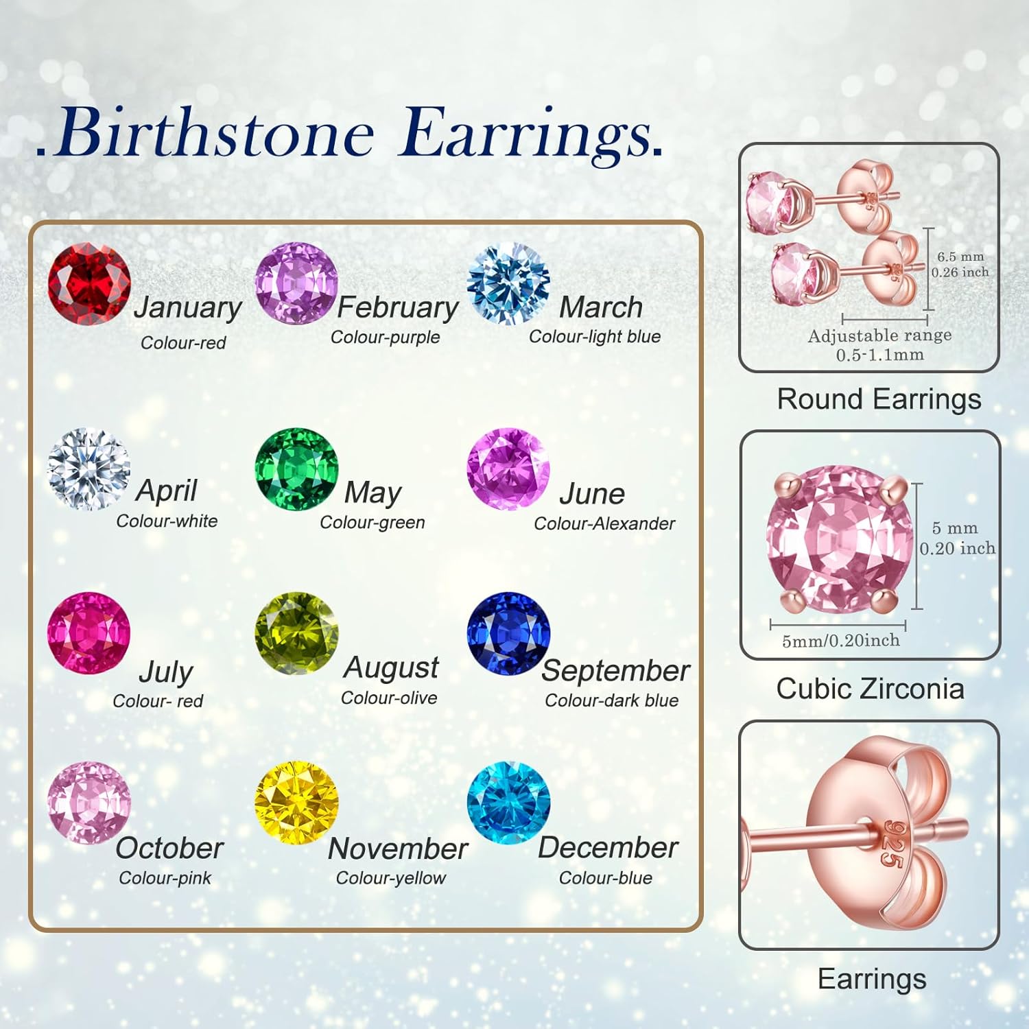 Earrings for Women, S925 Sterling Silver Birthstone Round Studs Earring for Girlfriend Wife, Anniversary Birthday Christmas Valentines Mothers Day Gifts Jewelry for Womens Wife Her Mom - Image 2
