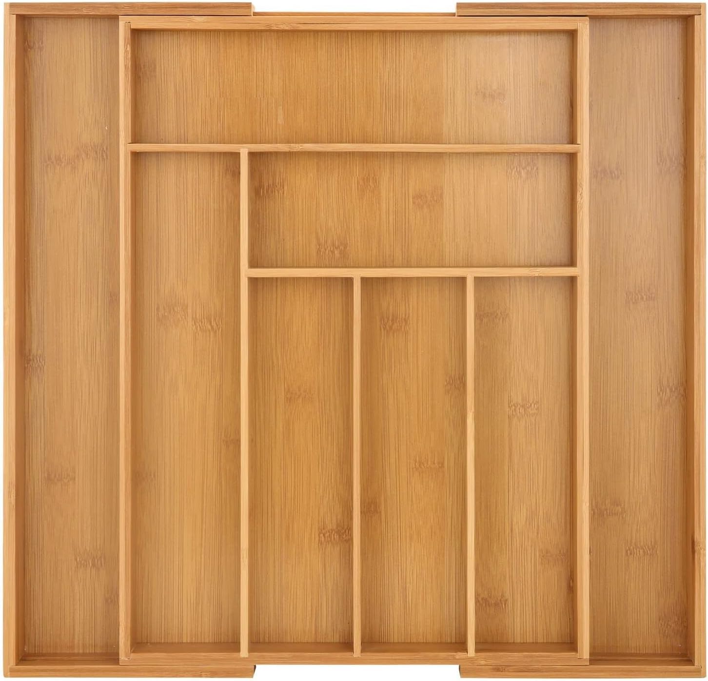 Bamboo Silverware Organizer for Drawer, Expandable Silverware Tray for Drawer, Kitchen Drawer Organizer, Large Utensil Cutlery Organizer/Holder ((6-8 slots))